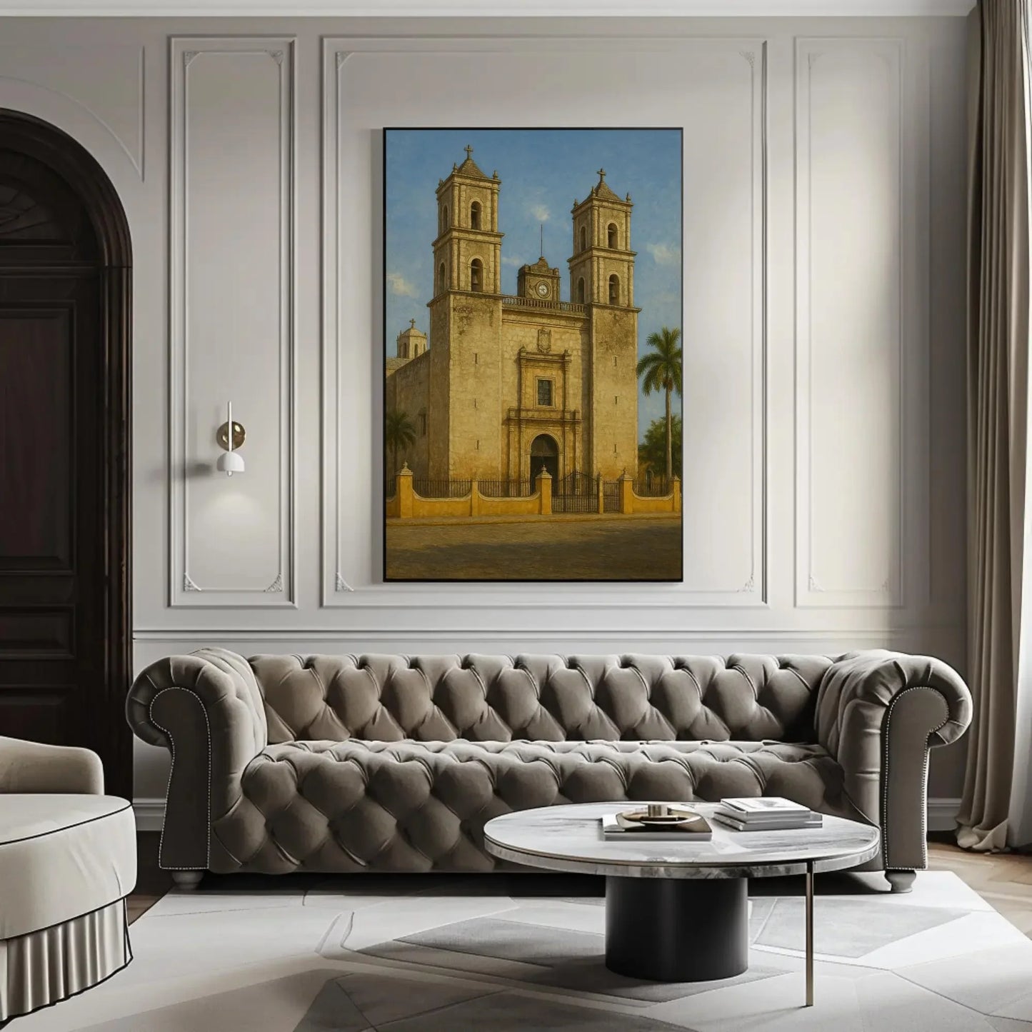 Valladolid Yucatán Colonial Mexican church canvas print architecture wall art historic landmark painting cultural travel decor Wall Art – Canvas Print