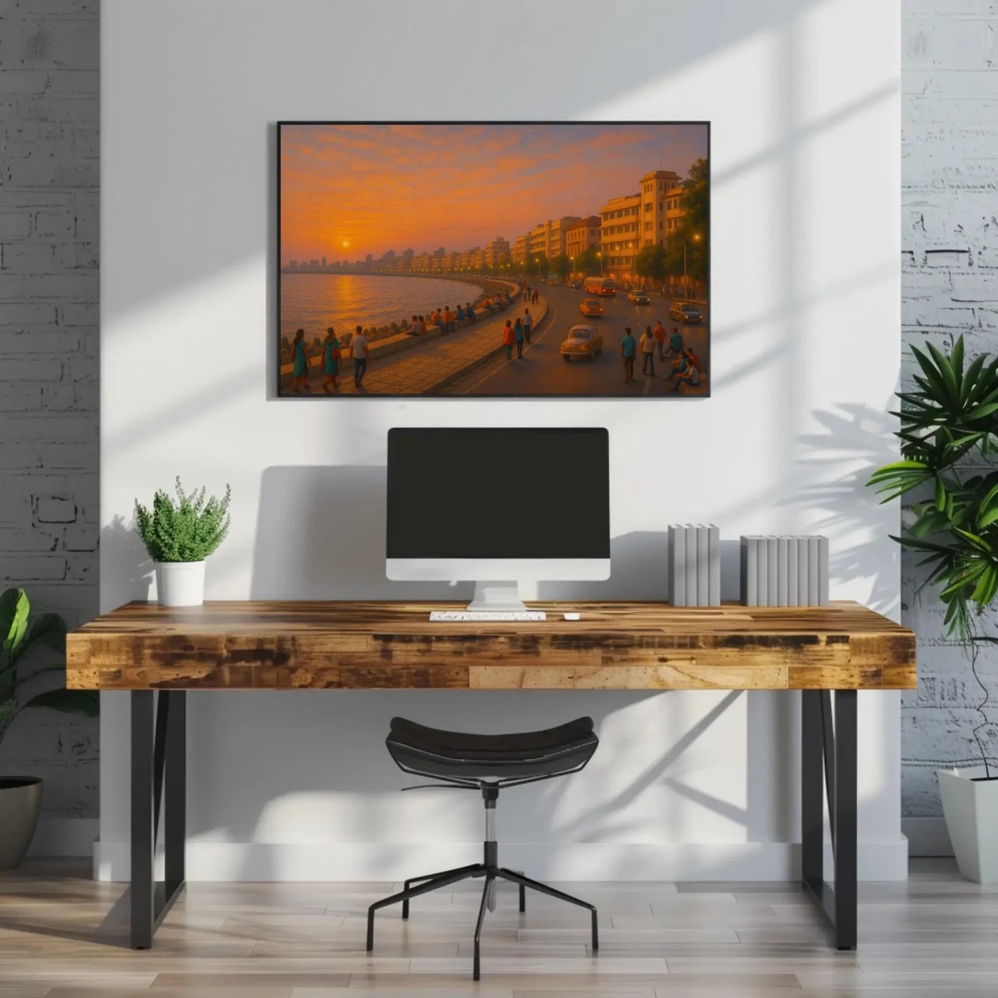 Mumbai Marine Drive Sunset Canvas Art – Indian Coastal Skyline Wall Decor for Modern Living Rooms, Offices, or Lounge Spaces Wall Art – Canvas Print