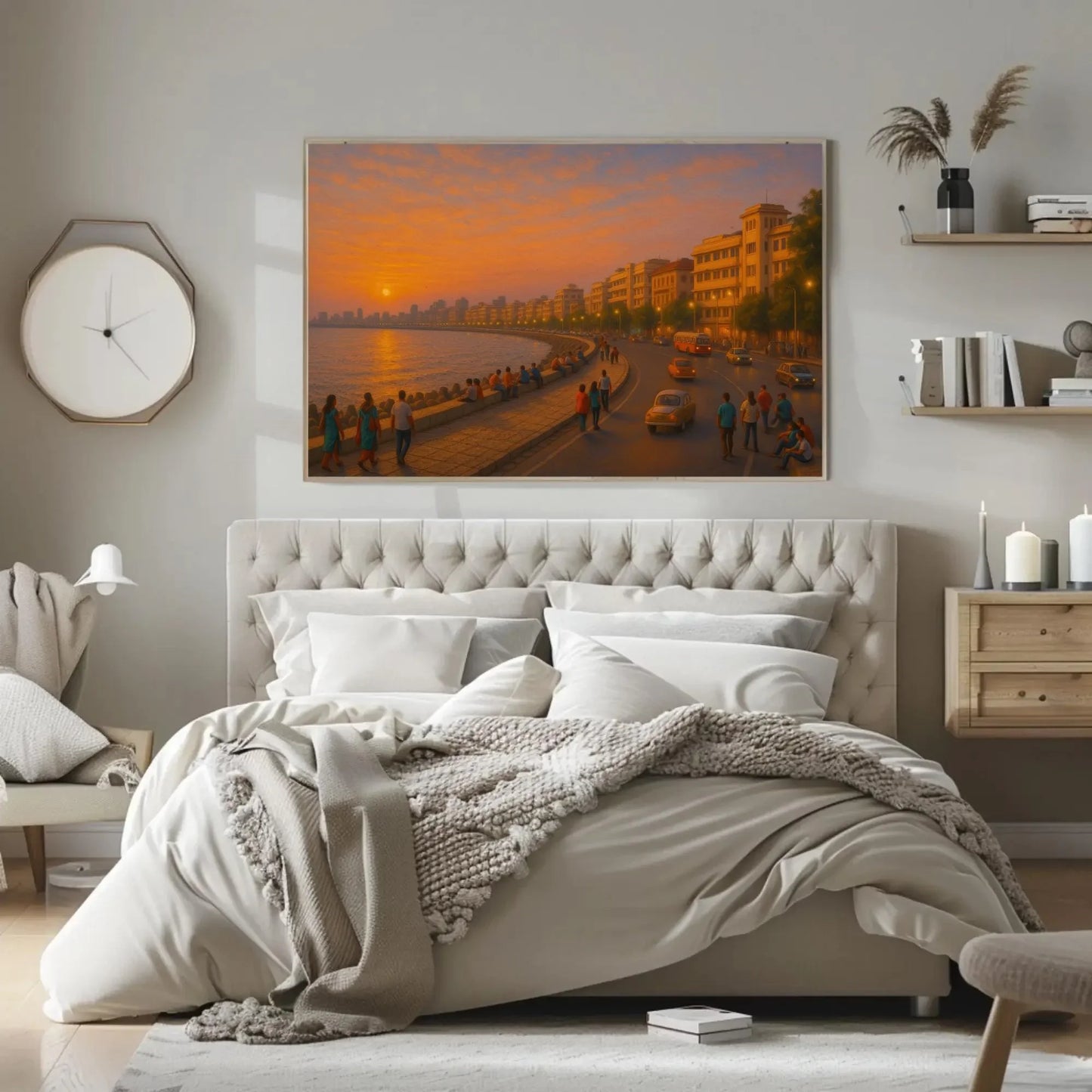 Mumbai Marine Drive Sunset Canvas Art – Indian Coastal Skyline Wall Decor for Modern Living Rooms, Offices, or Lounge Spaces Wall Art – Canvas Print