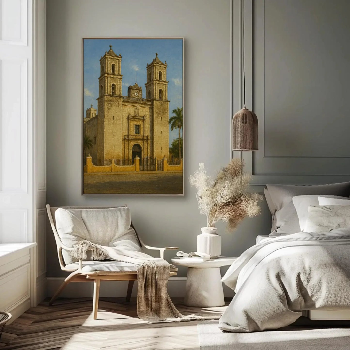 Valladolid Yucatán Colonial Mexican church canvas print architecture wall art historic landmark painting cultural travel decor Wall Art – Canvas Print