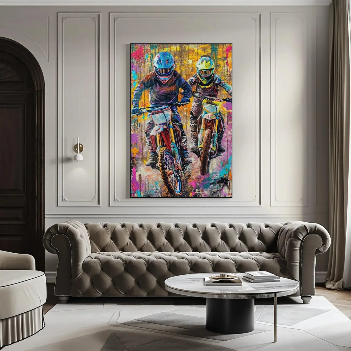 Dirt bike graffiti wall art large canvas print motorcycle print, off-road bikers wall art dirt biking biker riders motorsport ready to hang Wall Art – Canvas Print
