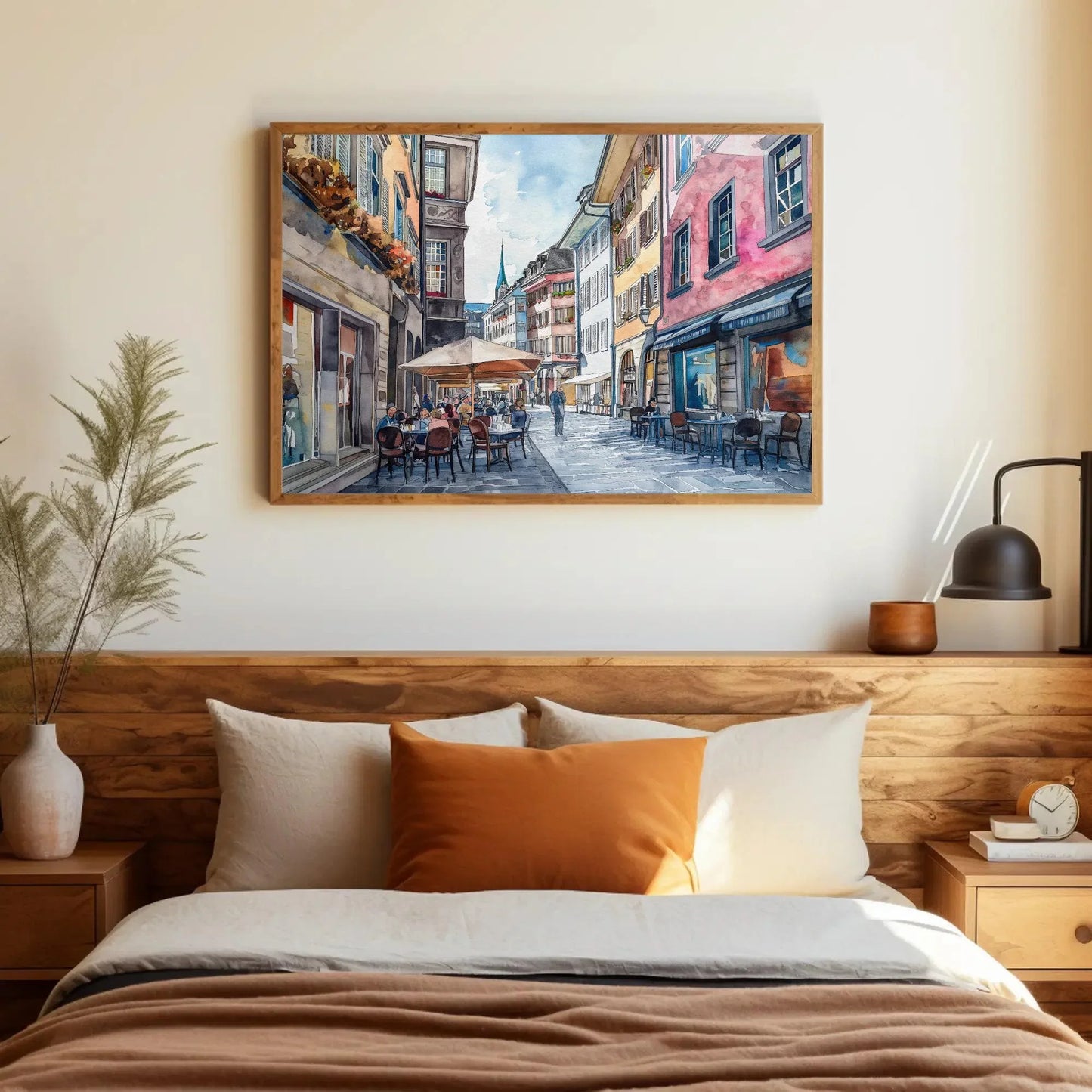 Zurich Switzerland Street Painting, Framed Watercolor Print, Scenic Swiss Art Poster, Ready to Hang, Perfect for Living Room or Office Wall Art – Canvas Print
