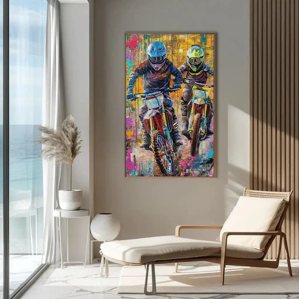Dirt bike graffiti wall art large canvas print motorcycle print, off-road bikers wall art dirt biking biker riders motorsport ready to hang Wall Art – Canvas Print
