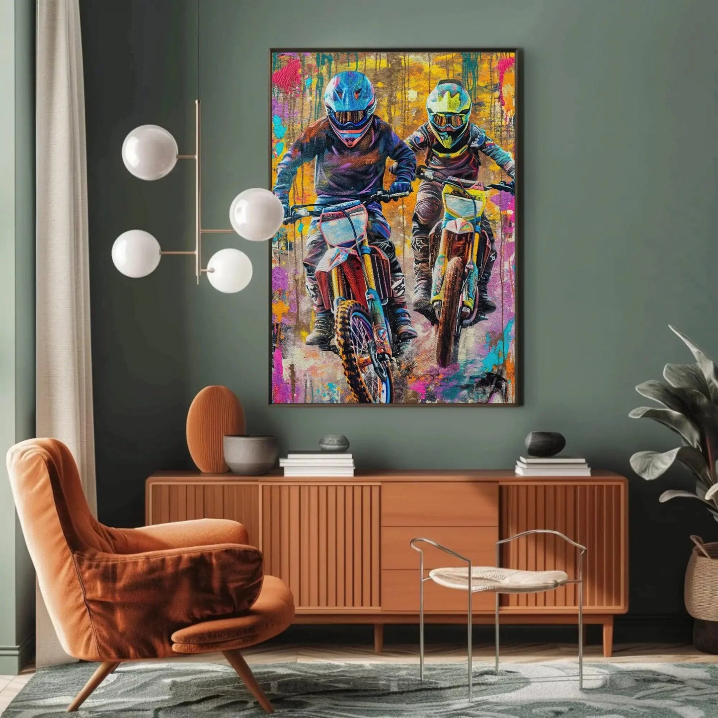 Dirt bike graffiti wall art large canvas print motorcycle print, off-road bikers wall art dirt biking biker riders motorsport ready to hang Wall Art – Canvas Print