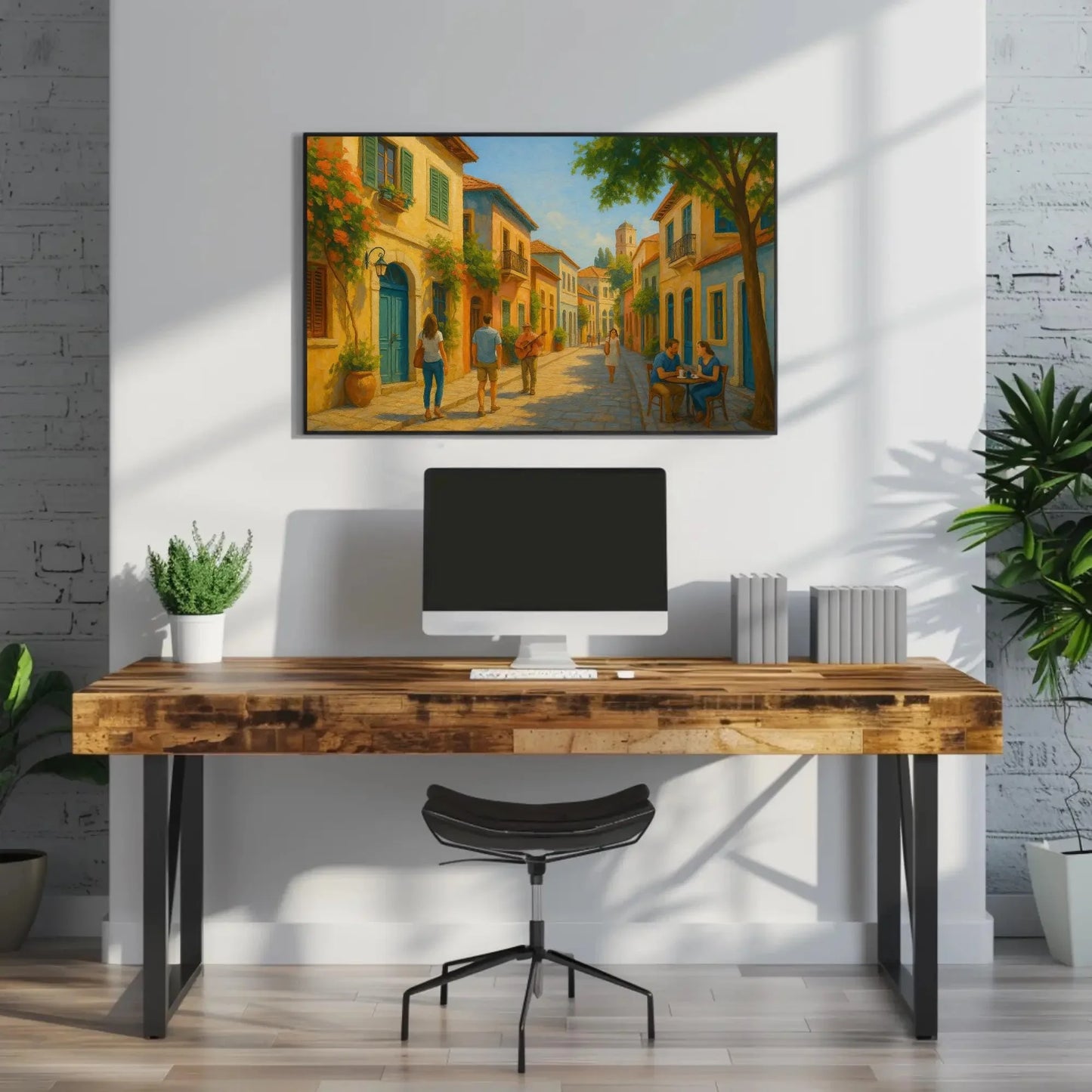Neve Tzedek canvas print Tel Aviv painting Israeli Mediterranean street art wall decor romantic colorful home vibe Wall Art – Canvas Print