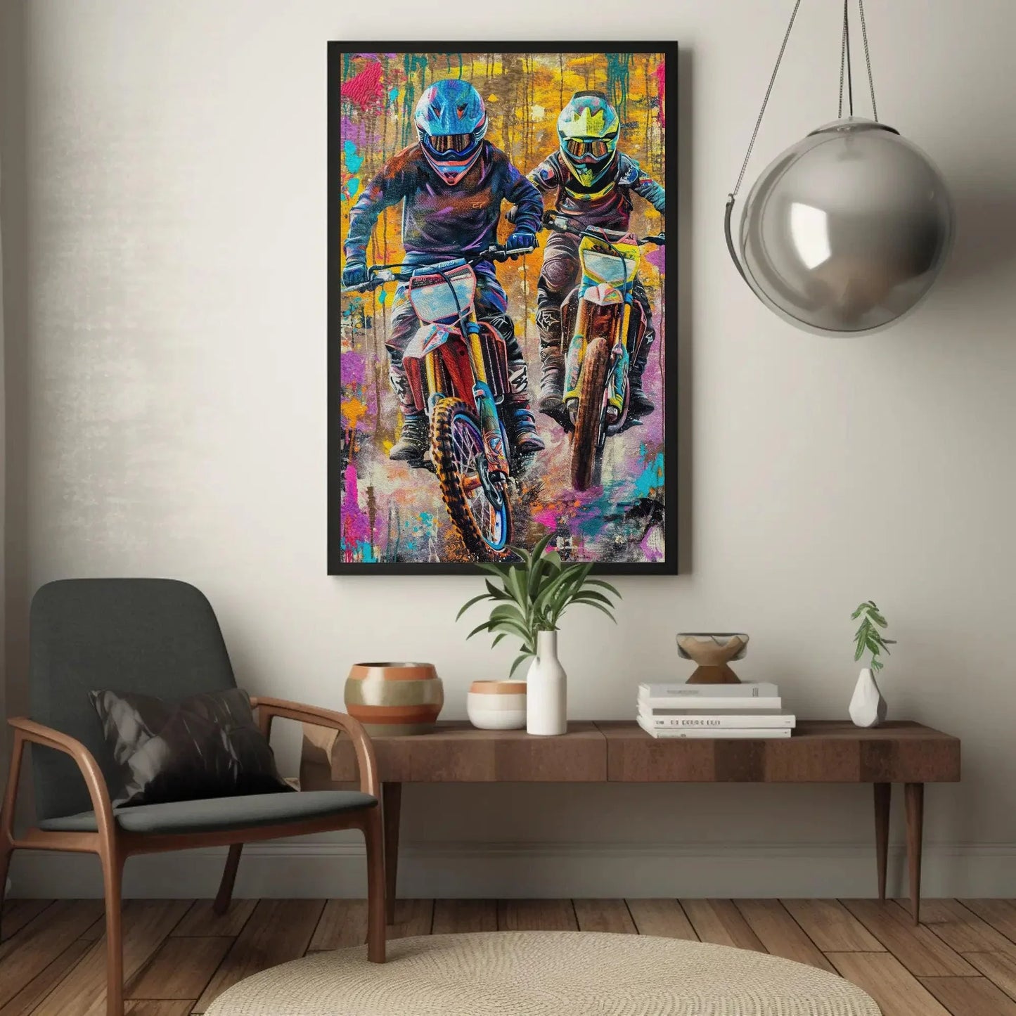 Dirt bike graffiti wall art large canvas print motorcycle print, off-road bikers wall art dirt biking biker riders motorsport ready to hang Wall Art – Canvas Print