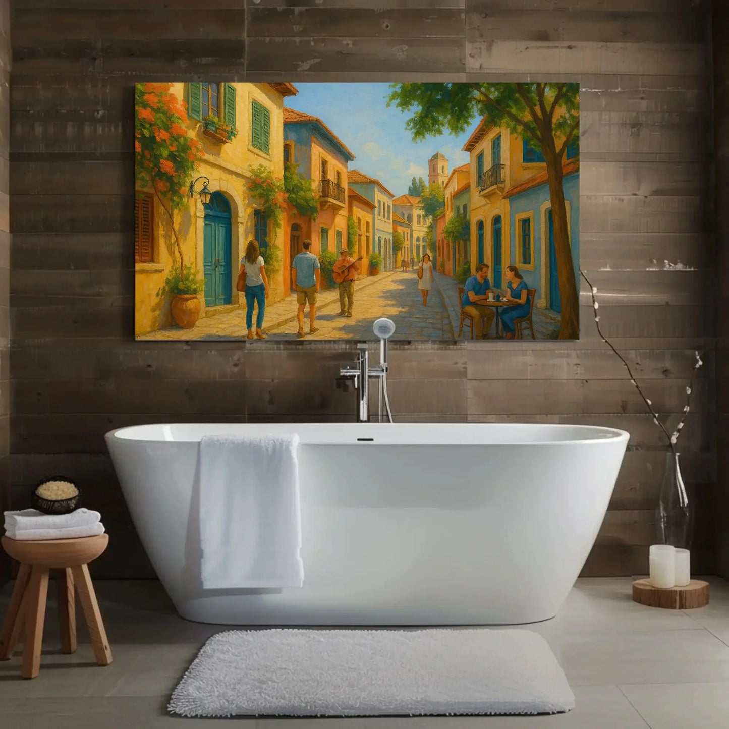 Neve Tzedek canvas print Tel Aviv painting Israeli Mediterranean street art wall decor romantic colorful home vibe Wall Art – Canvas Print