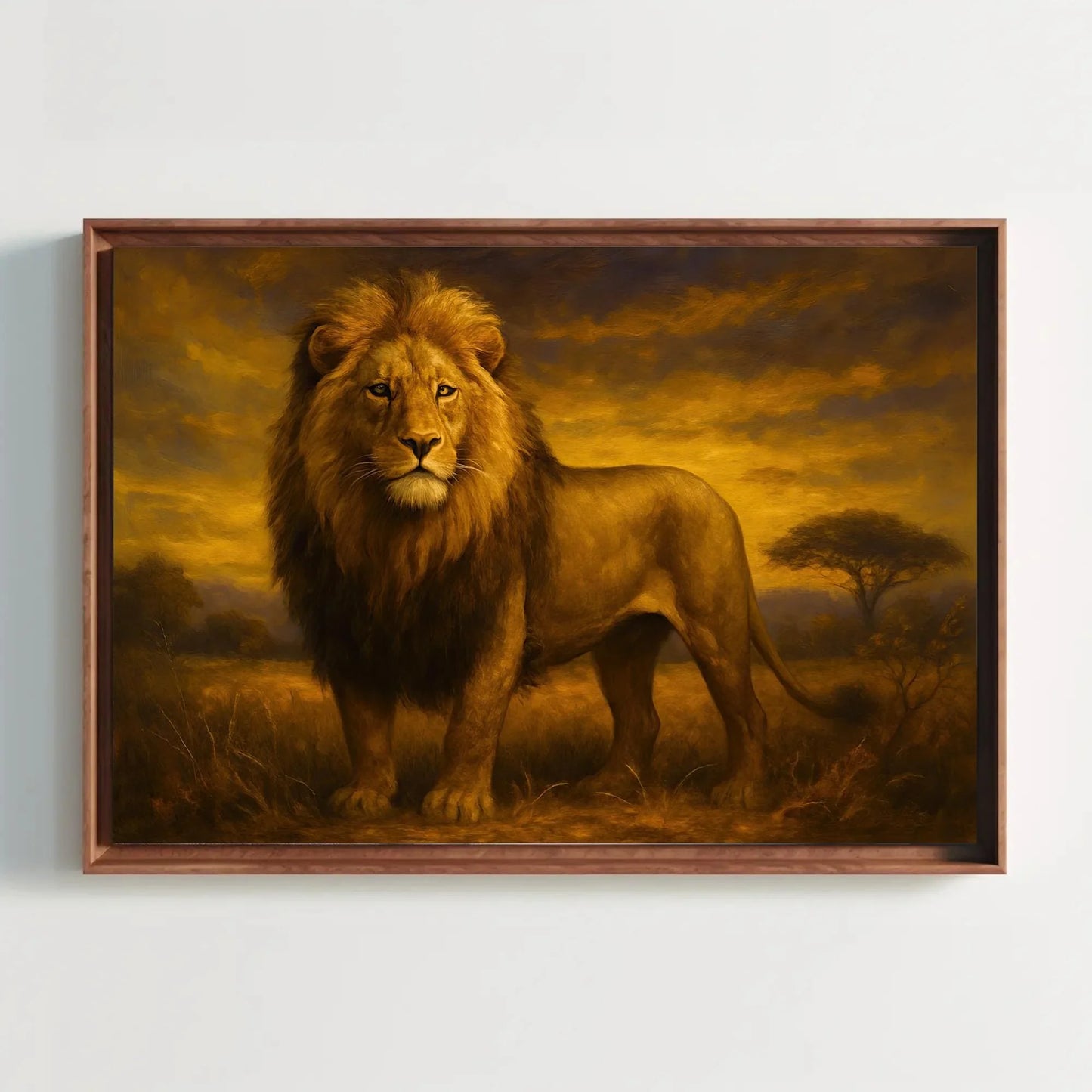 African Lion Sunset Painting Majestic King of Jungle Wildlife Wall Art Safari Nature Animal Decor Strength Courage Canvas Print Wall Art – Canvas Print