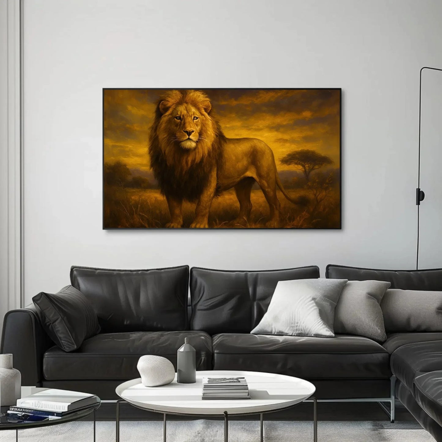African Lion Sunset Painting Majestic King of Jungle Wildlife Wall Art Safari Nature Animal Decor Strength Courage Canvas Print Wall Art – Canvas Print