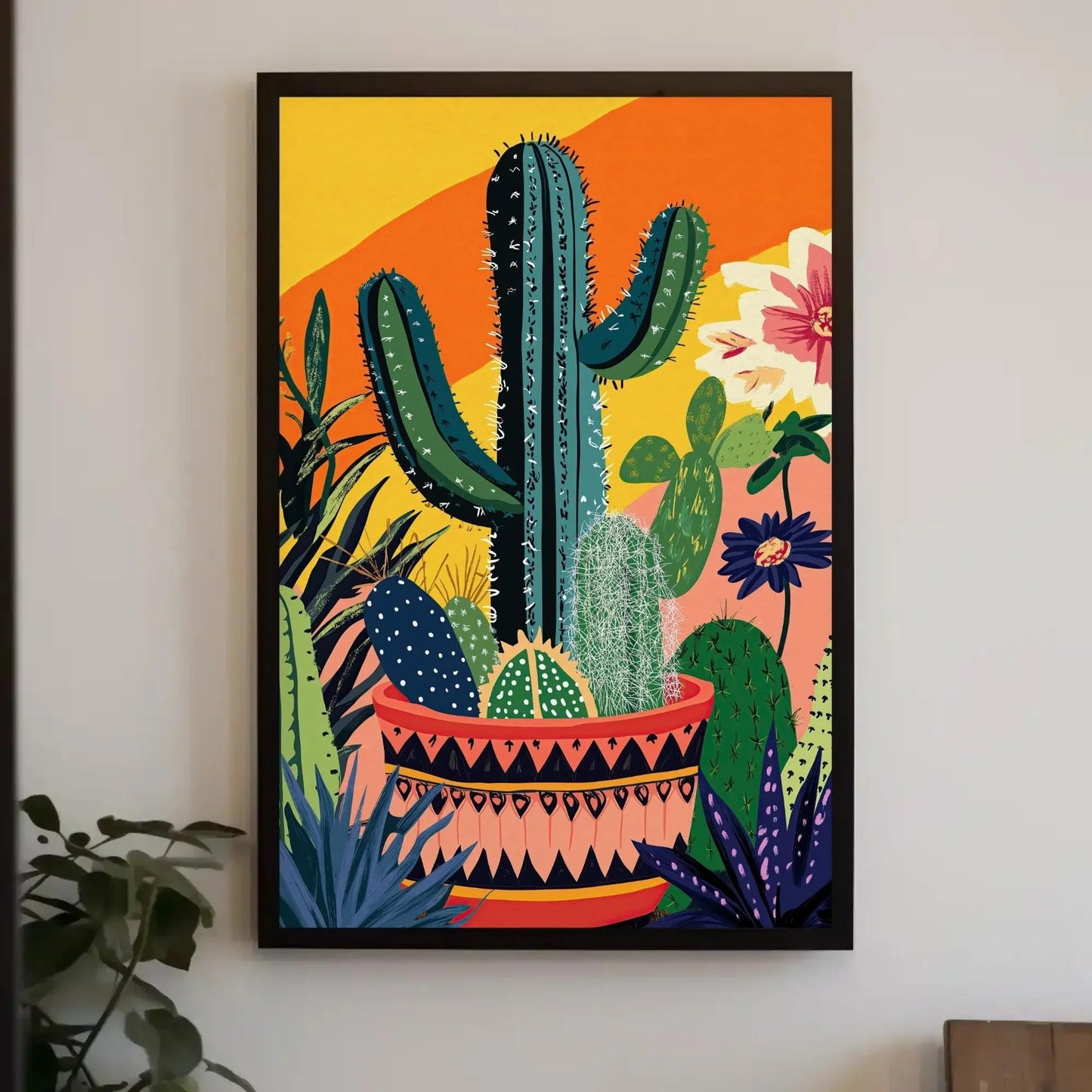 Modern Cacti Canvas Print, Mexican Wall Art, Minimalist Desert Decor, Vibrant Cactus Artwork, Boho Southwestern Home Decor, Ready to Hang Wall Art – Canvas Print