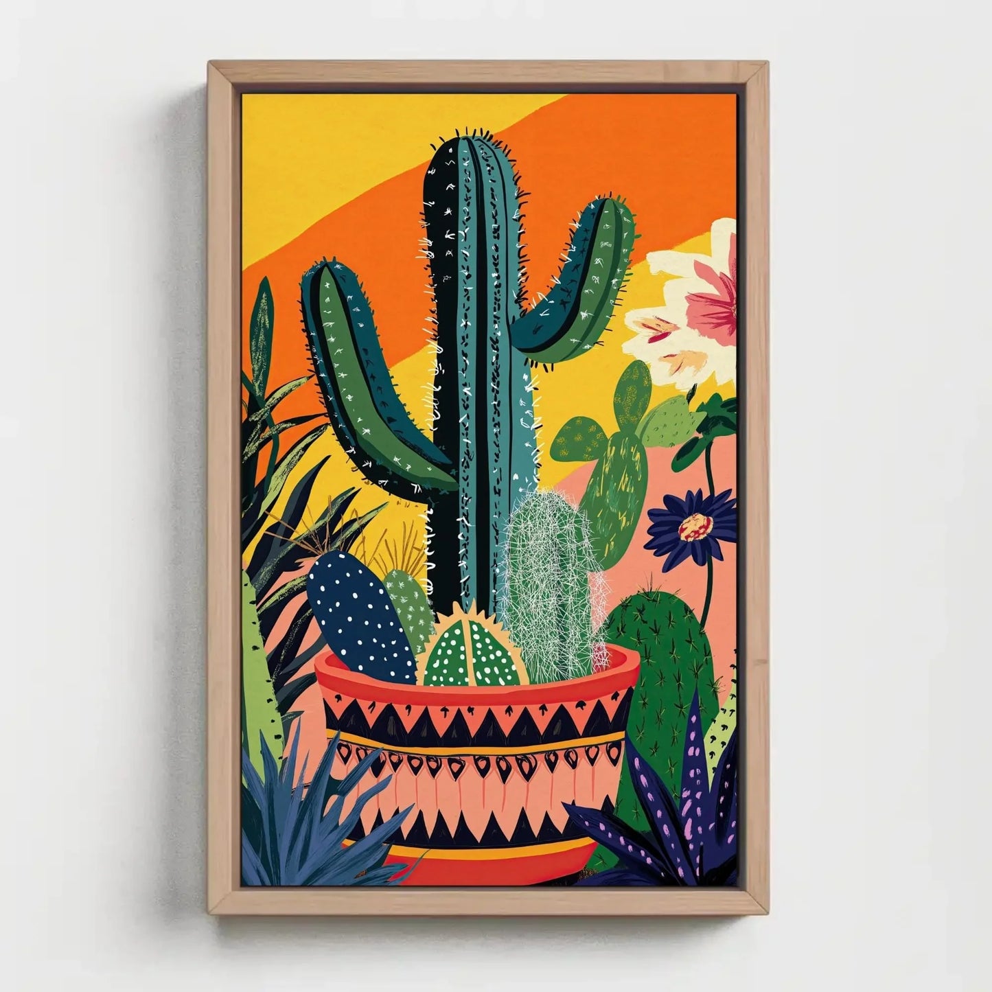 Modern Cacti Canvas Print, Mexican Wall Art, Minimalist Desert Decor, Vibrant Cactus Artwork, Boho Southwestern Home Decor, Ready to Hang Wall Art – Canvas Print