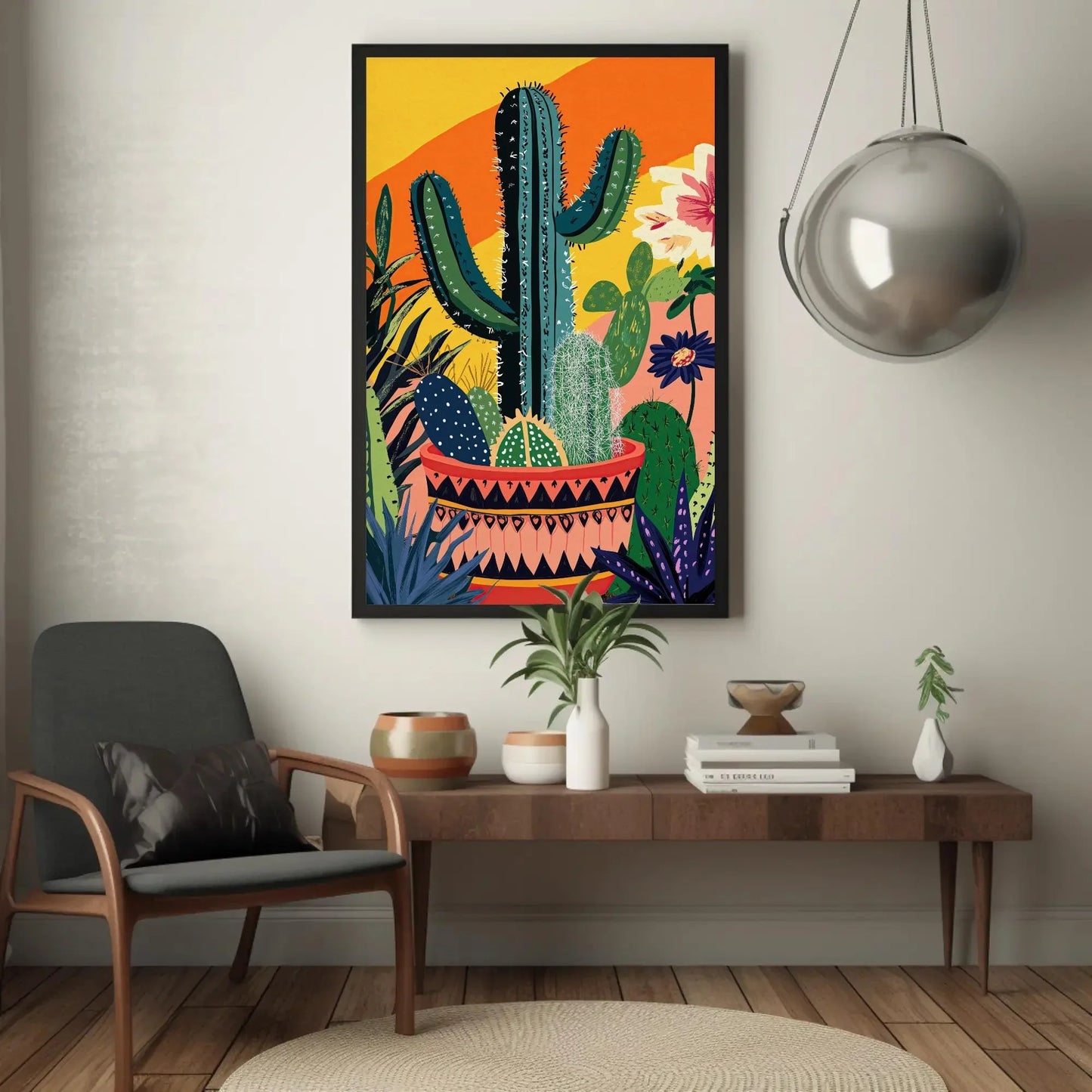 Modern Cacti Canvas Print, Mexican Wall Art, Minimalist Desert Decor, Vibrant Cactus Artwork, Boho Southwestern Home Decor, Ready to Hang Wall Art – Canvas Print