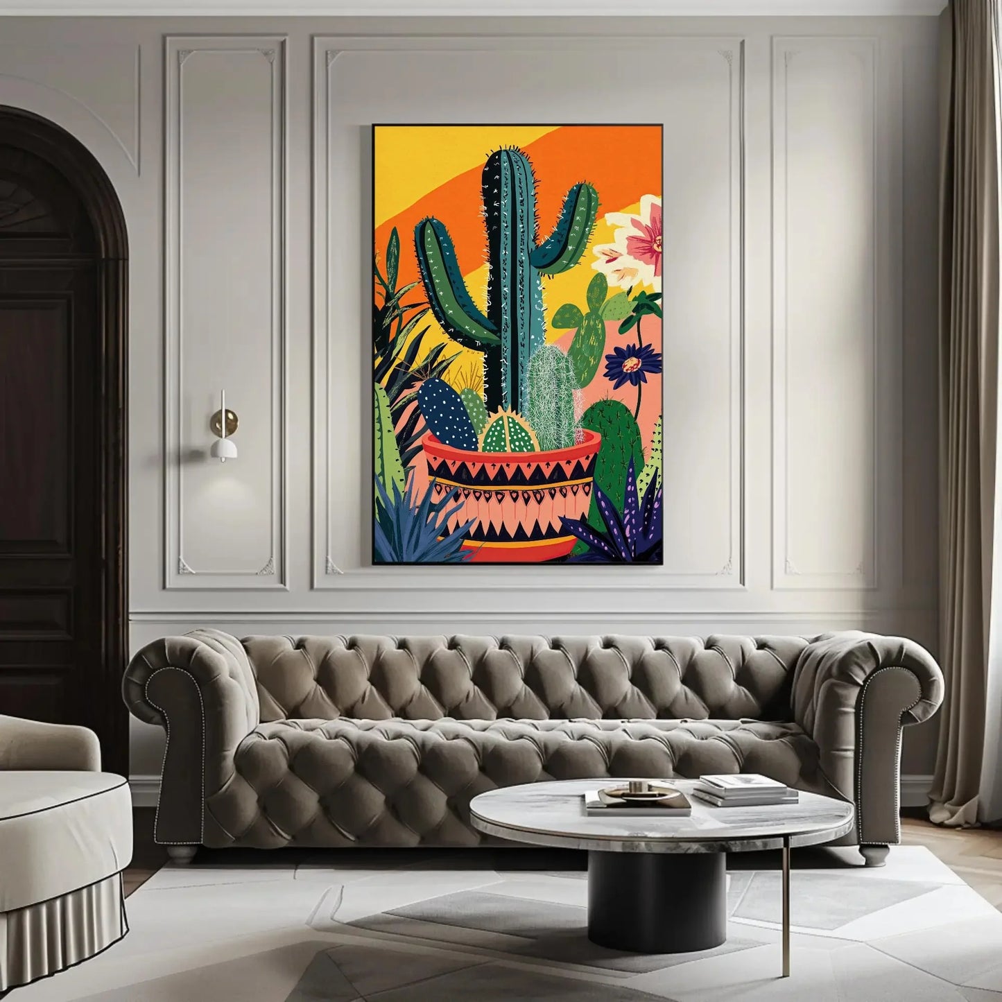 Modern Cacti Canvas Print, Mexican Wall Art, Minimalist Desert Decor, Vibrant Cactus Artwork, Boho Southwestern Home Decor, Ready to Hang Wall Art – Canvas Print