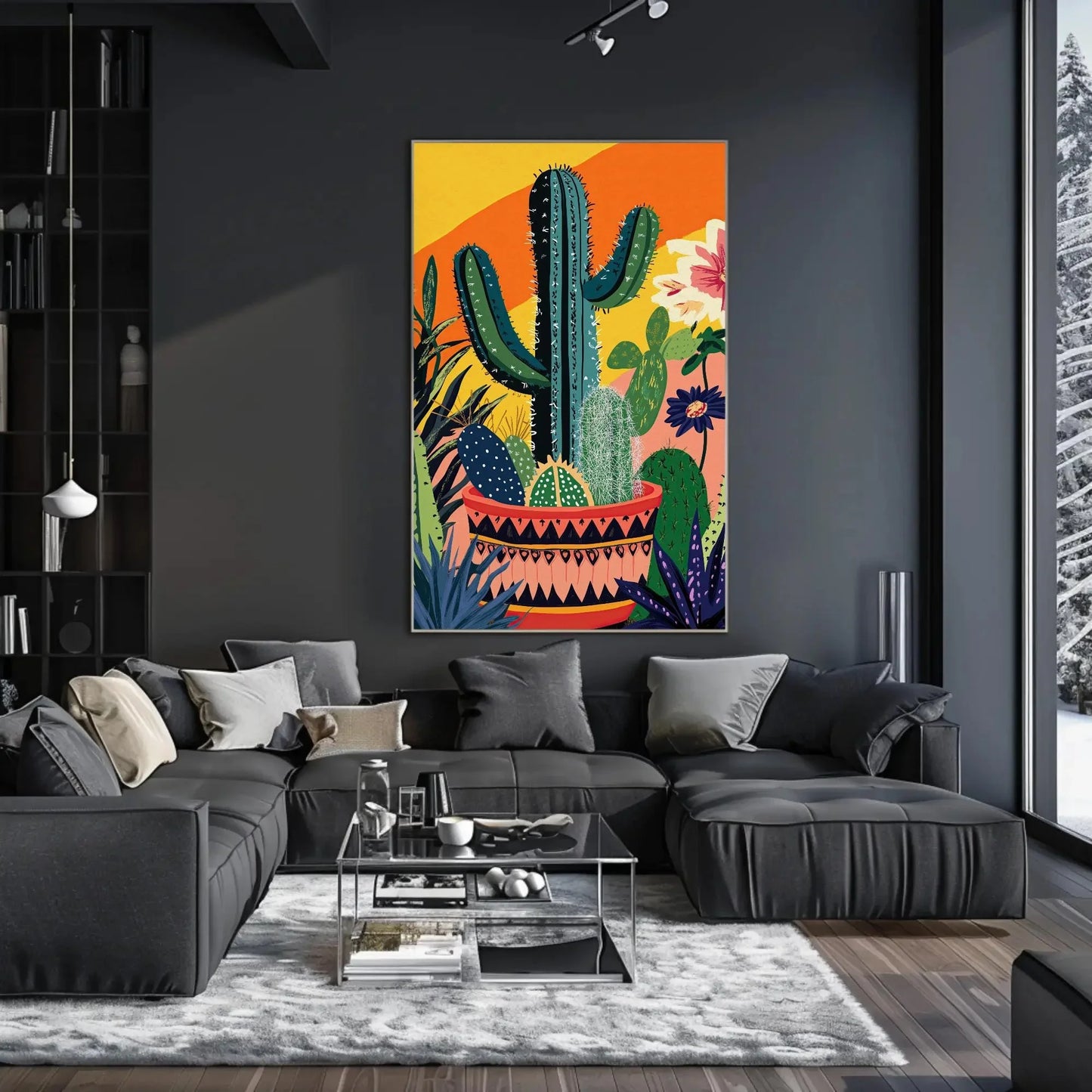 Modern Cacti Canvas Print, Mexican Wall Art, Minimalist Desert Decor, Vibrant Cactus Artwork, Boho Southwestern Home Decor, Ready to Hang Wall Art – Canvas Print