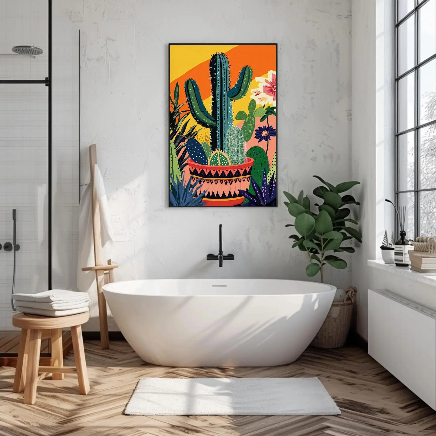 Modern Cacti Canvas Print, Mexican Wall Art, Minimalist Desert Decor, Vibrant Cactus Artwork, Boho Southwestern Home Decor, Ready to Hang Wall Art – Canvas Print