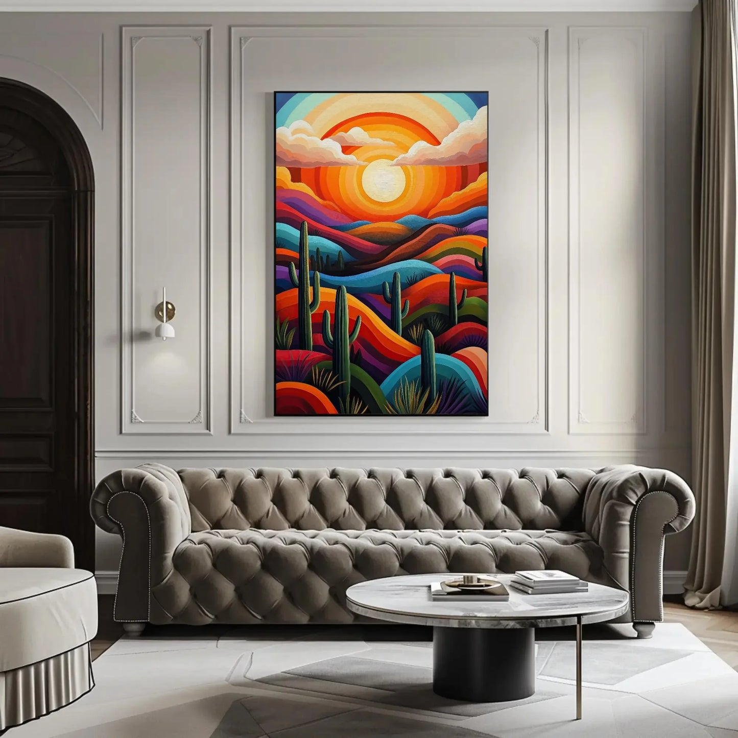 Sunset Over Cacti in the Sonoran Desert Canvas Print | Mexican Desert Landscape | Vibrant Southwestern Wall Art | Sonoran Cacti Decor Wall Art – Canvas Print