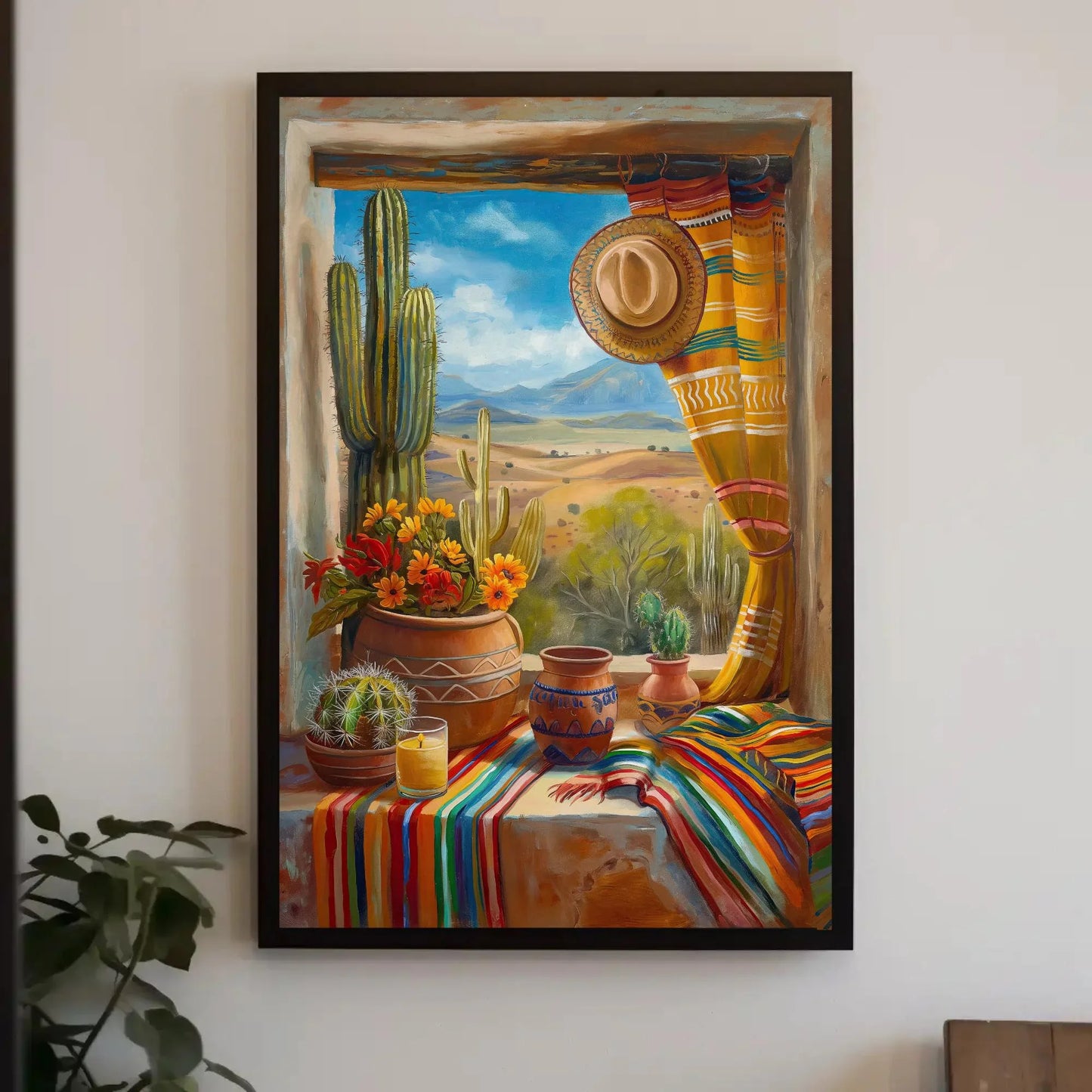 Mexican Village Window Canvas Painting - Mexico Art - Vibrant Mexican Wall Decor - Framed Mexican Artwork for Home and Office, Ready to Hang Wall Art – Canvas Print