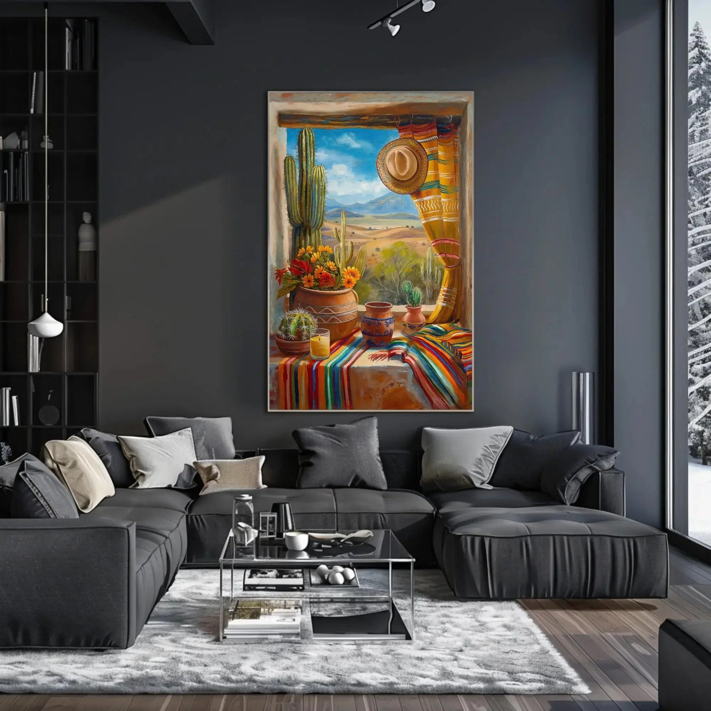 Mexican Village Window Canvas Painting - Mexico Art - Vibrant Mexican Wall Decor - Framed Mexican Artwork for Home and Office, Ready to Hang Wall Art – Canvas Print