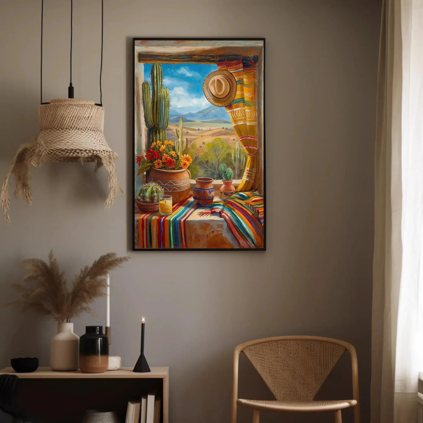 Mexican Village Window Canvas Painting - Mexico Art - Vibrant Mexican Wall Decor - Framed Mexican Artwork for Home and Office, Ready to Hang Wall Art – Canvas Print