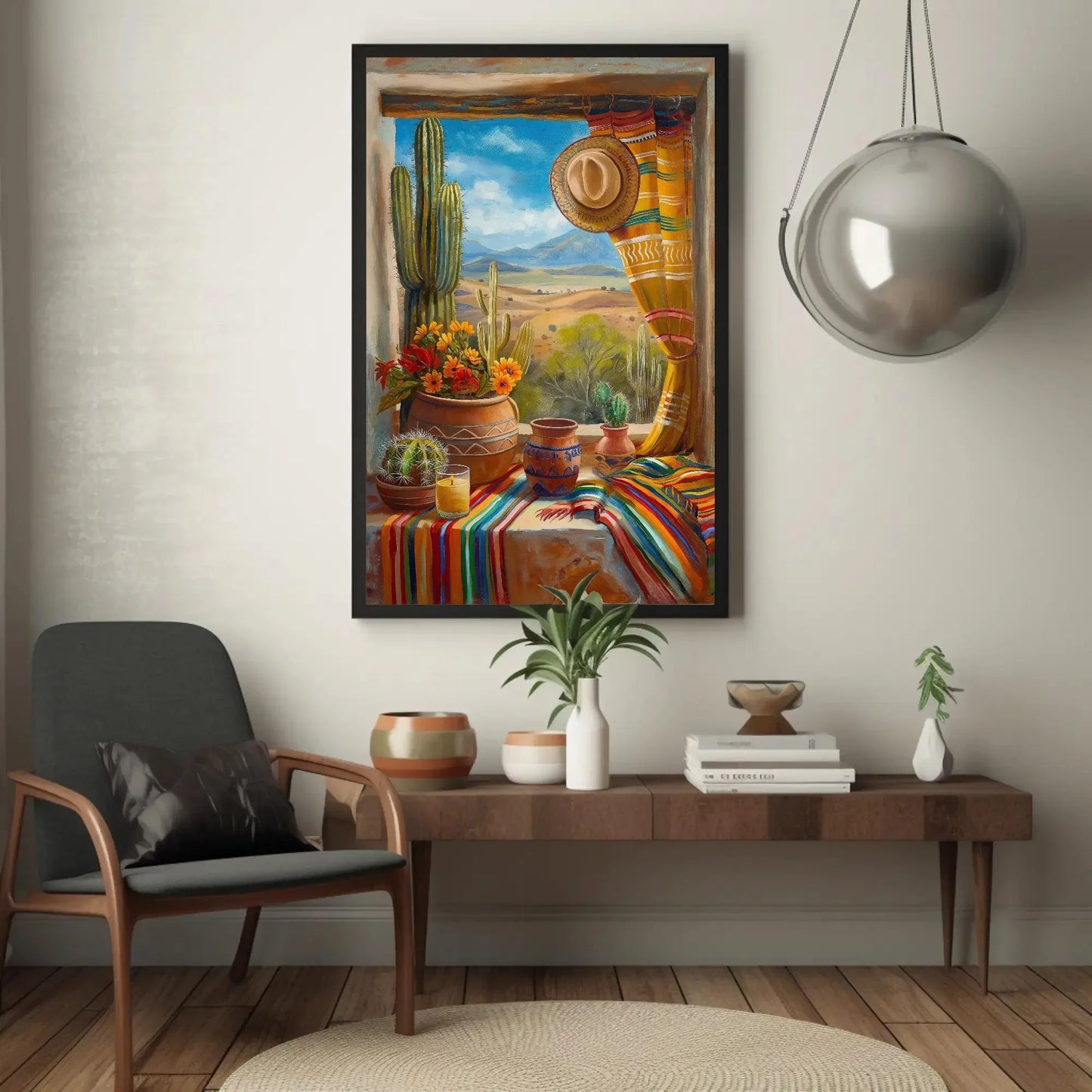 Mexican Village Window Canvas Painting - Mexico Art - Vibrant Mexican Wall Decor - Framed Mexican Artwork for Home and Office, Ready to Hang Wall Art – Canvas Print
