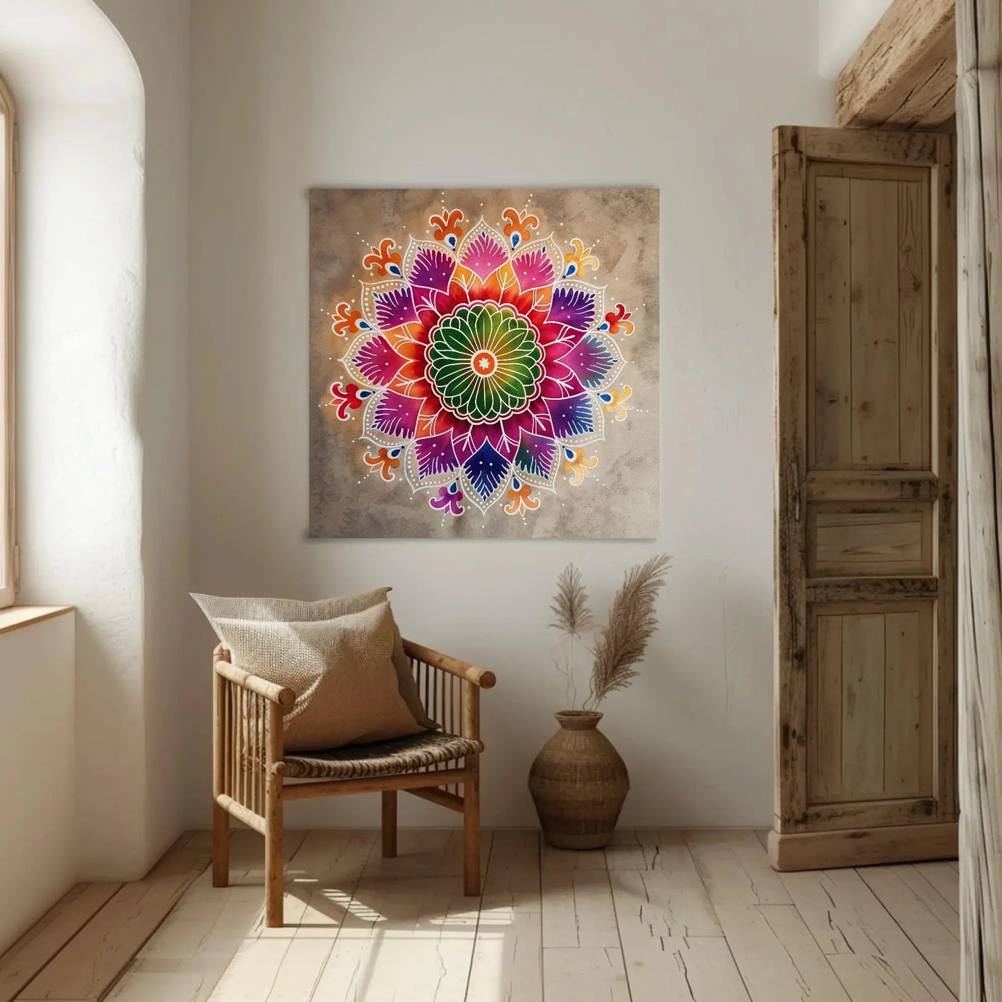 Rangoli Design Wall Art, large canvas print, Indian culture wall art, desi art, Indian painting, Indian wall Decor, Ready To Hang Wall Art – Canvas Print