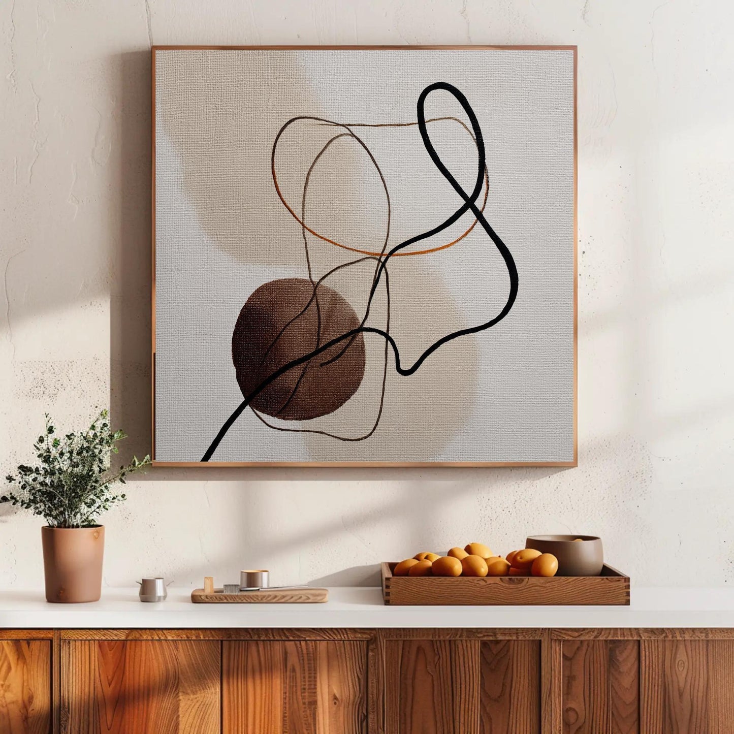 Minimalist Abstract Art | Modern Line Drawing Canvas Print | Japandi Wall Decor | Neutral Earth Tone Print for Office Wall Art – Canvas Print