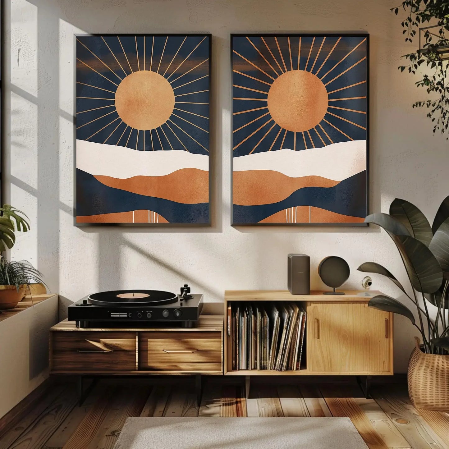 Boho Chic Sun Art Set of 2 - Mid-Century Modern Abstract Canvas Prints - Unframed Sunset Wall Decor for Living Room & Bedroom Wall Art – Canvas Print