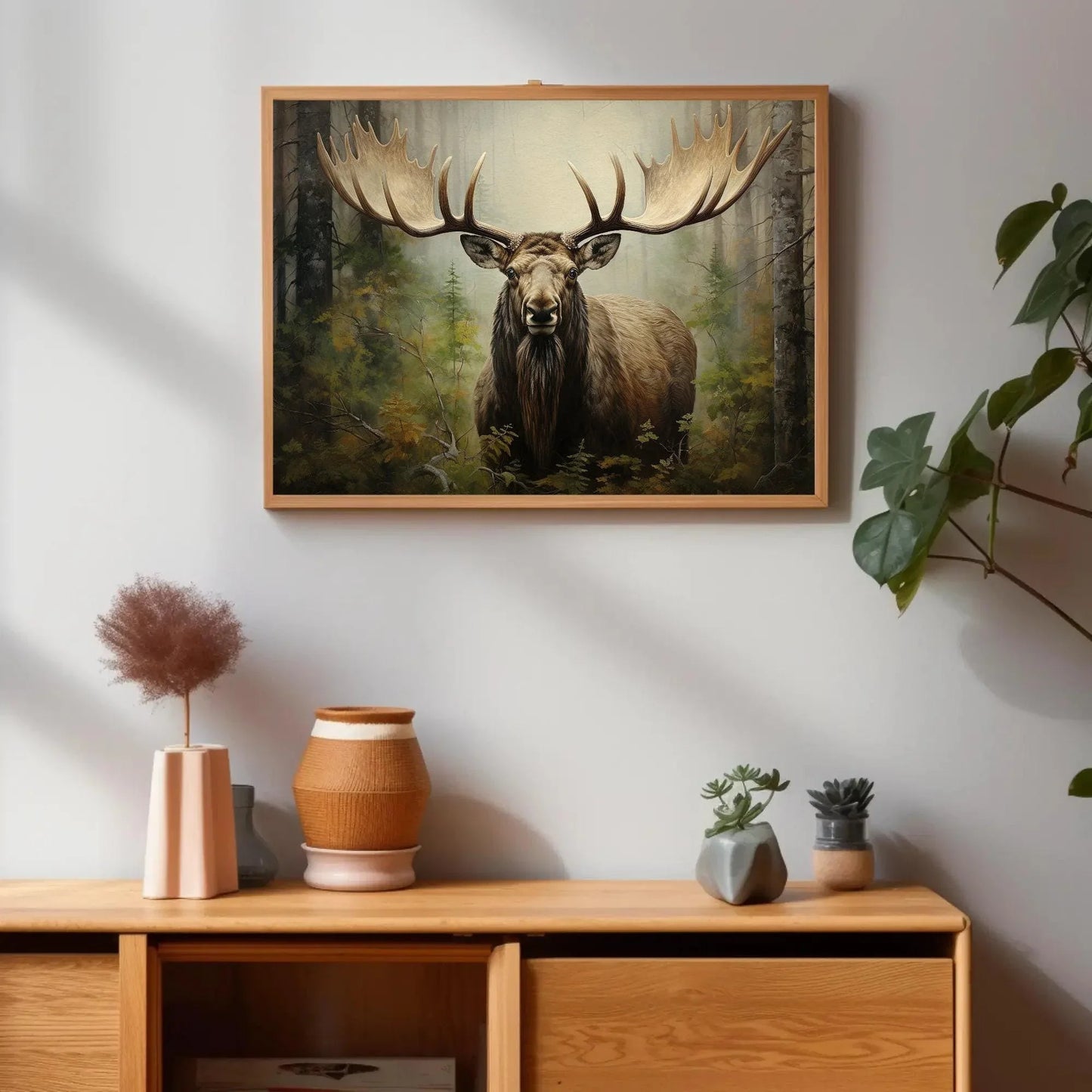 Moose In The Forest Large Canvas Painting Moose With Antlers Canvas Wall Art Moose Wall Art Framed Print Stretched Canvas Ready To Hang Wall Art – Canvas Print