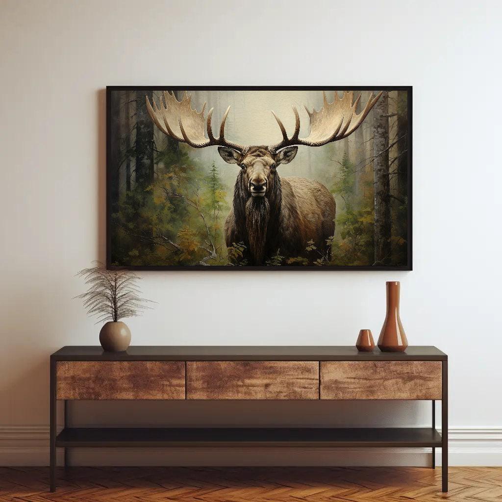 Moose In The Forest Large Canvas Painting Moose With Antlers Canvas Wall Art Moose Wall Art Framed Print Stretched Canvas Ready To Hang Wall Art – Canvas Print
