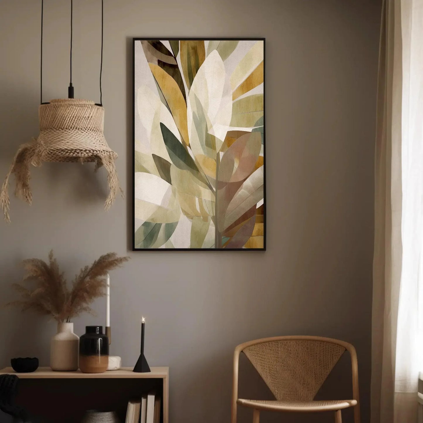 Brown Yellow White Leafs Canvas Abstract Wall Art, Modern Home Decor, Living Room Decor, Boho Canvas Decor Wall Art – Canvas Print