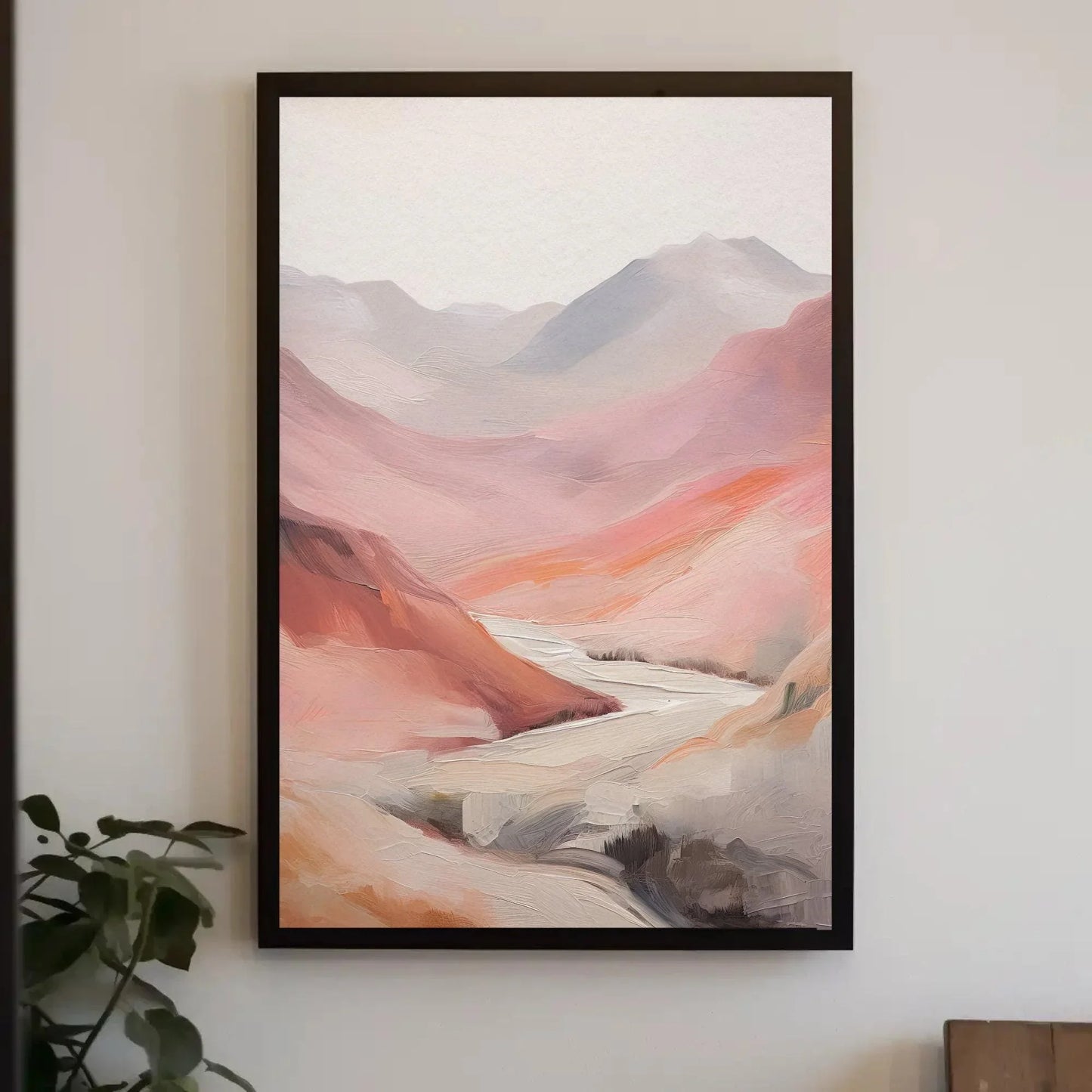 Abstract Pink Mountain Valley Oil Painting Canvas Print - Minimalist Earthy Tones - Ready to Hang for Living Room or Bedroom Decor Wall Art – Canvas Print