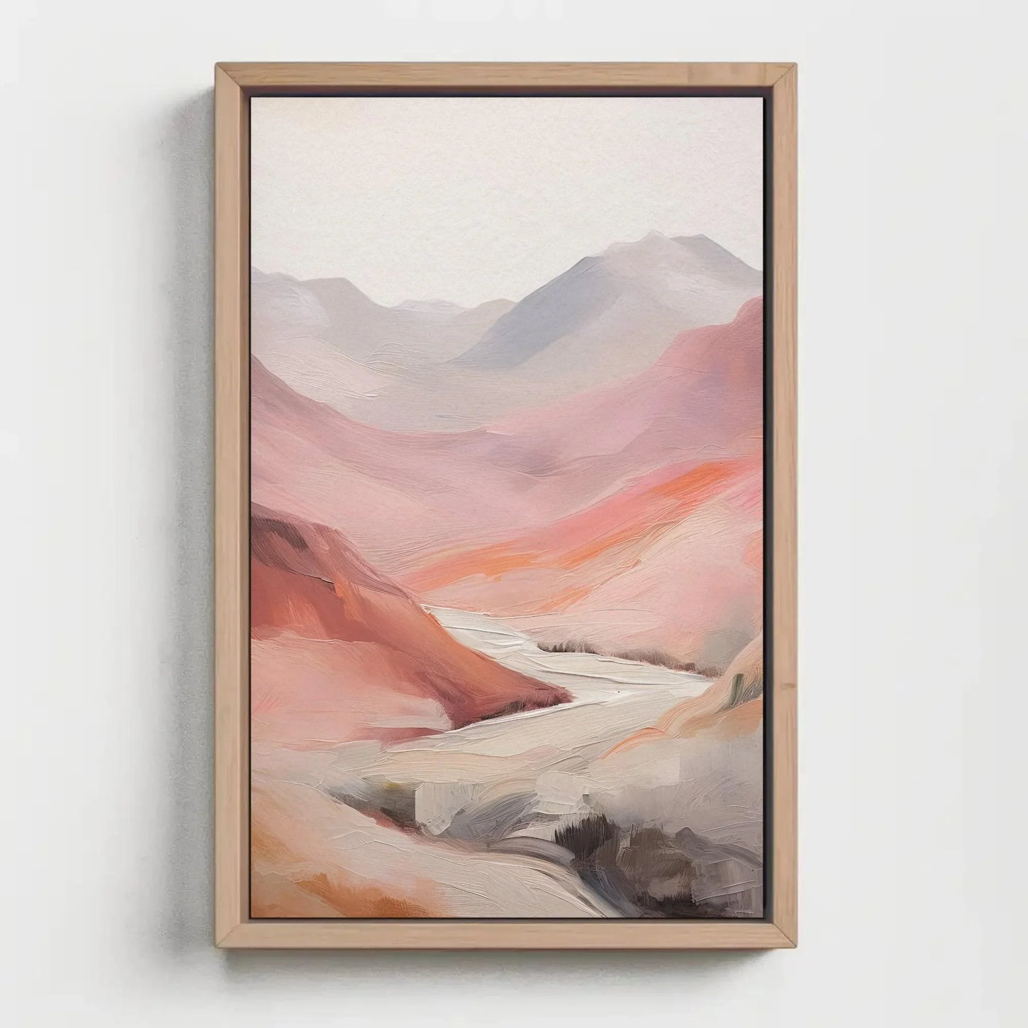 Abstract Pink Mountain Valley Oil Painting Canvas Print - Minimalist Earthy Tones - Ready to Hang for Living Room or Bedroom Decor Wall Art – Canvas Print