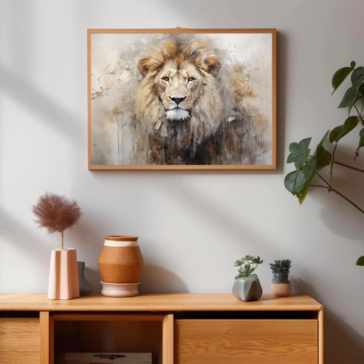 Lion Abstract Portrait Painting - Wall Art Canvas Print - Ready to Hang - Large Size - Wildlife Canvas Wall Art – Canvas Print