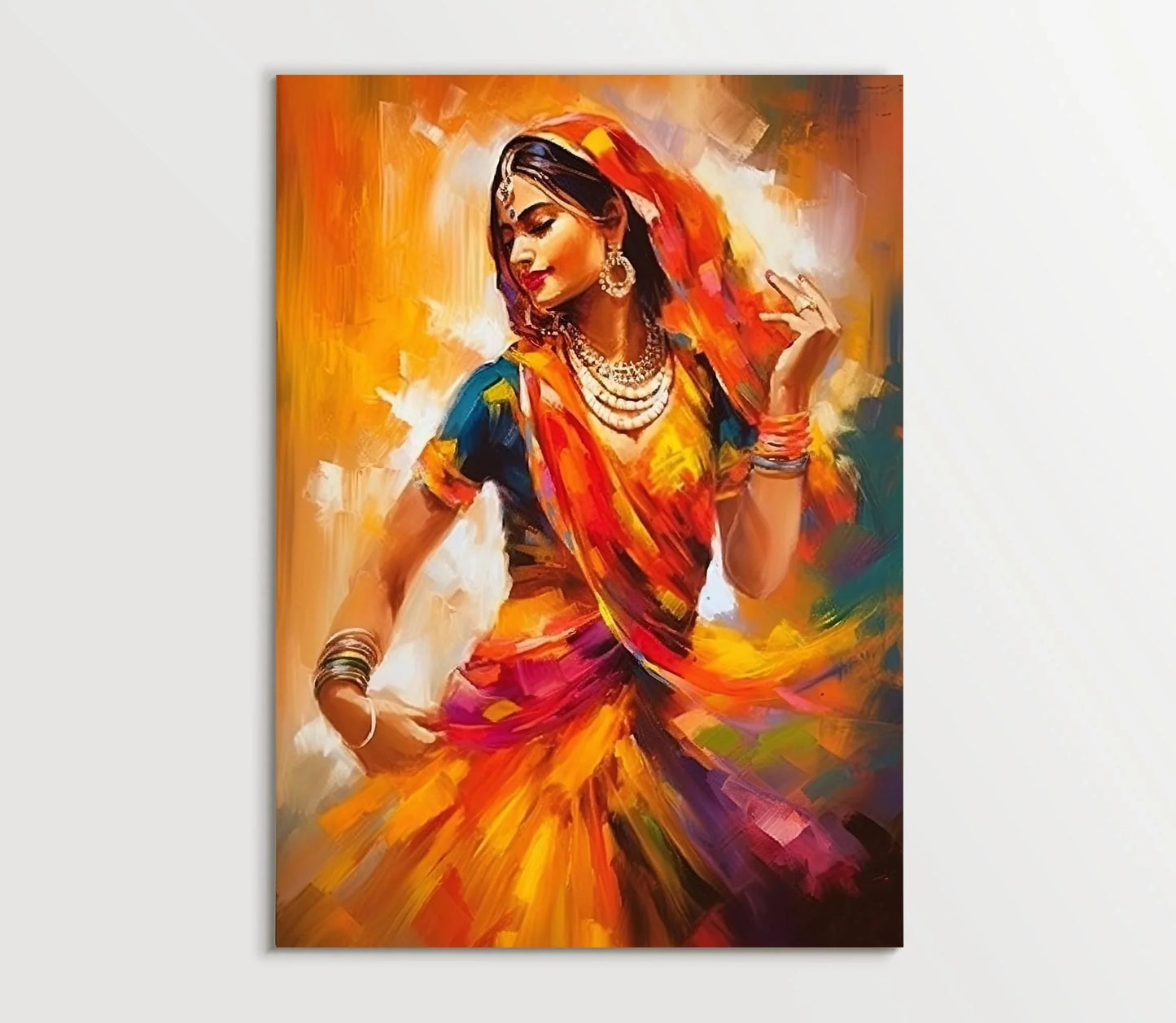 Indian Woman Colorful Folk Dance Home Decor, Indian wall art, beautiful Indian woman folk dance painting Wall Art – Canvas Print