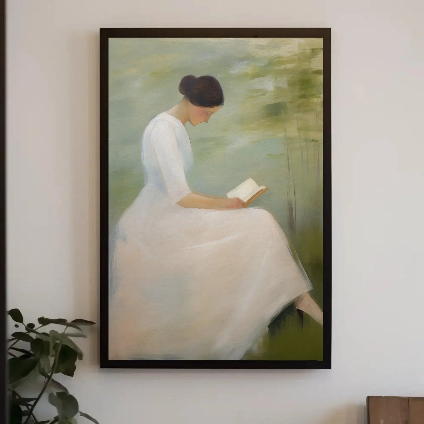 Woman Reading Book - Impressionist Oil Painting - Wall Decor - Woman Reading a Book Minimalist Art - Home Library Wall Decor Wall Art – Canvas Print