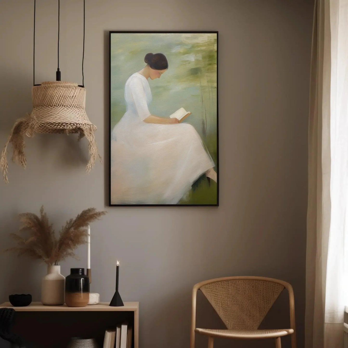 Woman Reading Book - Impressionist Oil Painting - Wall Decor - Woman Reading a Book Minimalist Art - Home Library Wall Decor Wall Art – Canvas Print