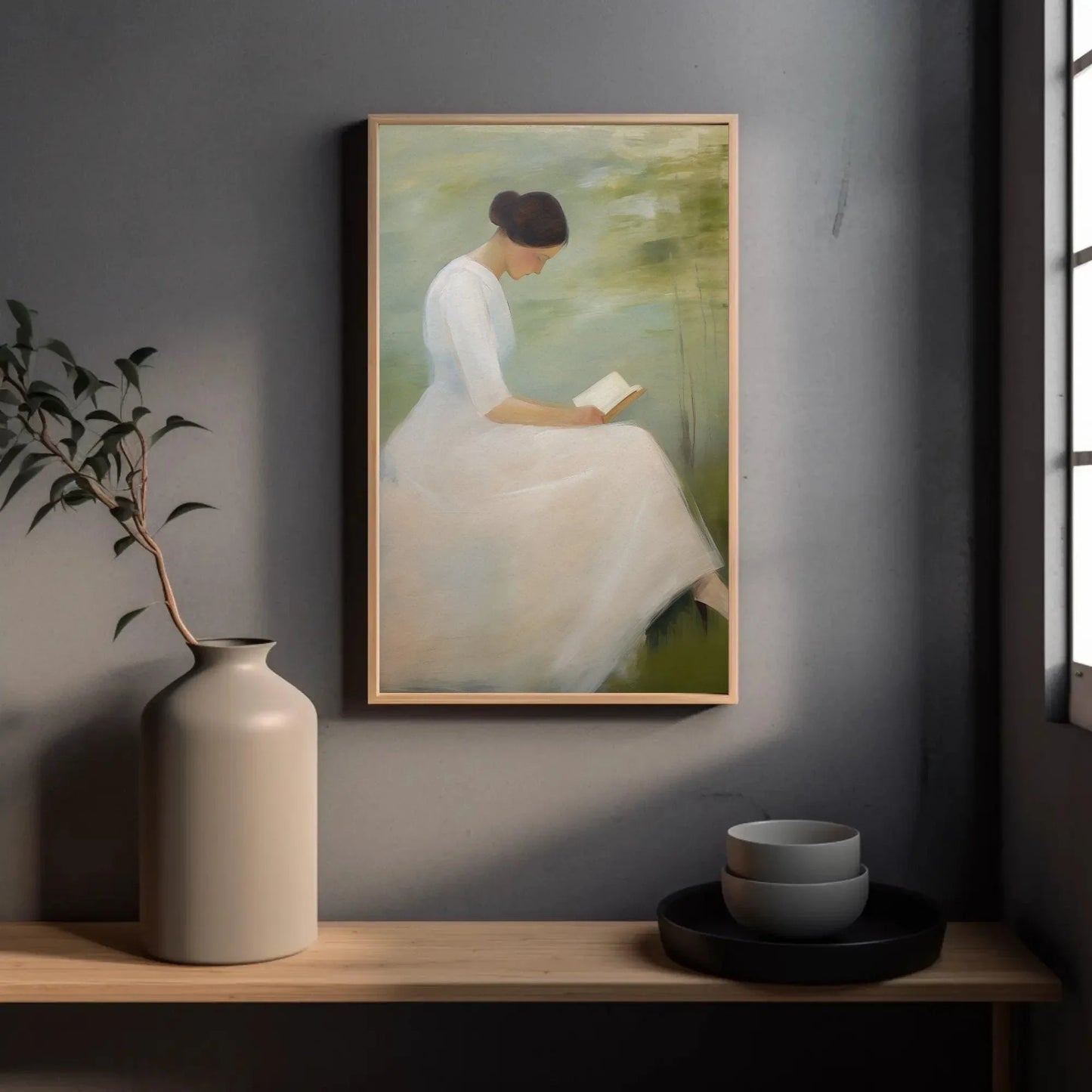 Woman Reading Book - Impressionist Oil Painting - Wall Decor - Woman Reading a Book Minimalist Art - Home Library Wall Decor Wall Art – Canvas Print