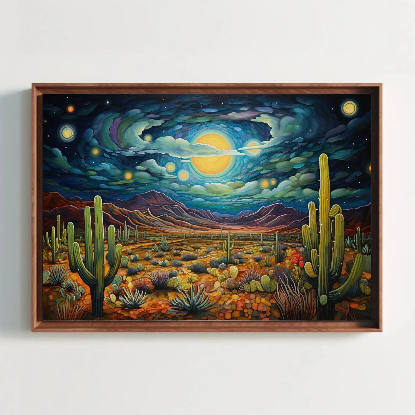 Mexican Desert Night Large Canvas Painting, Sonoran Desert Wall Art, Mexican Cactus Wall Art, Framed Print Stretched Canvas Ready To Hang Wall Art – Canvas Print