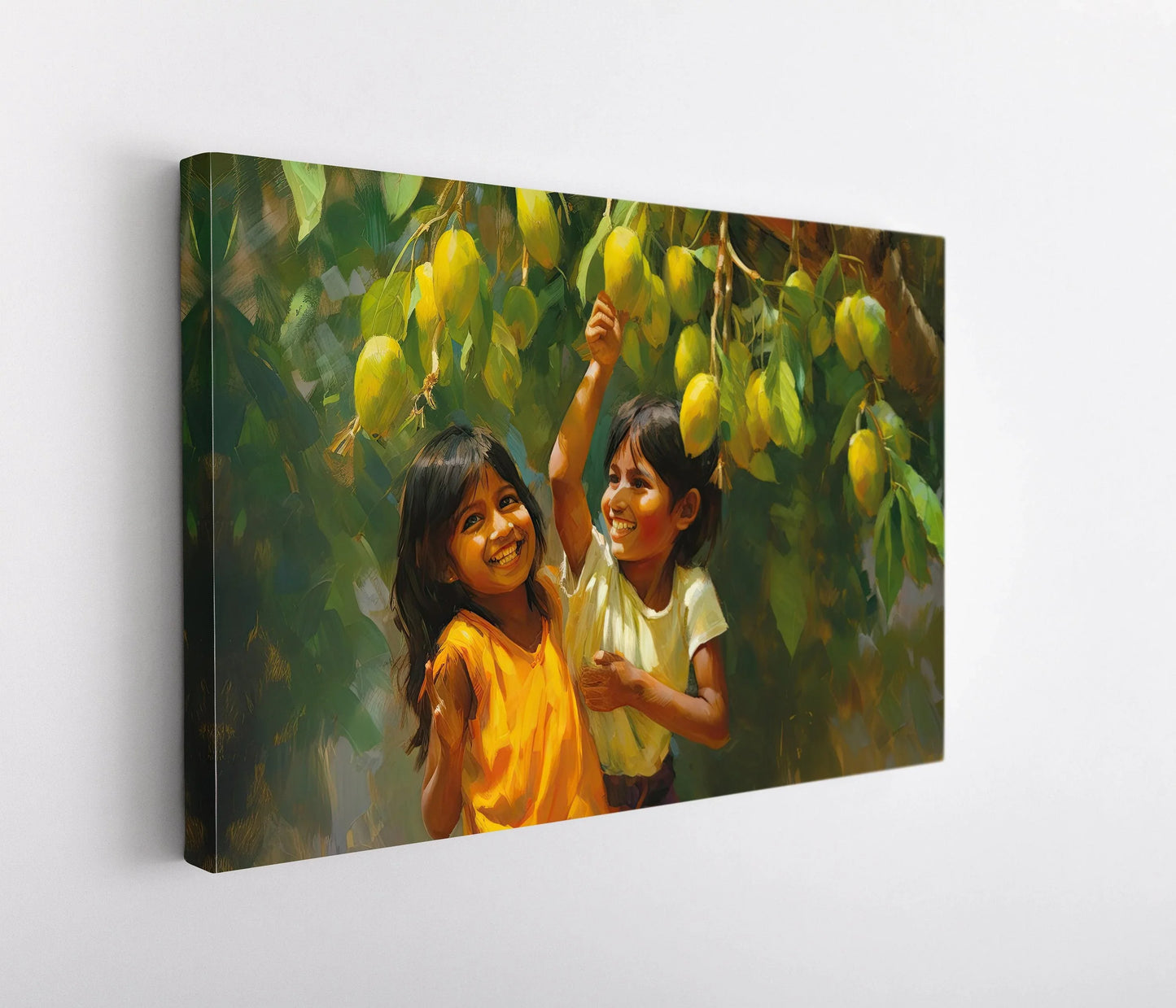 Happy Children under a Mango Tree, Mango Art Print, Indian Artwork, Mexican Decor, Home Decor, Asian Art Print, Childhood Memory Gift Wall Art – Canvas Print