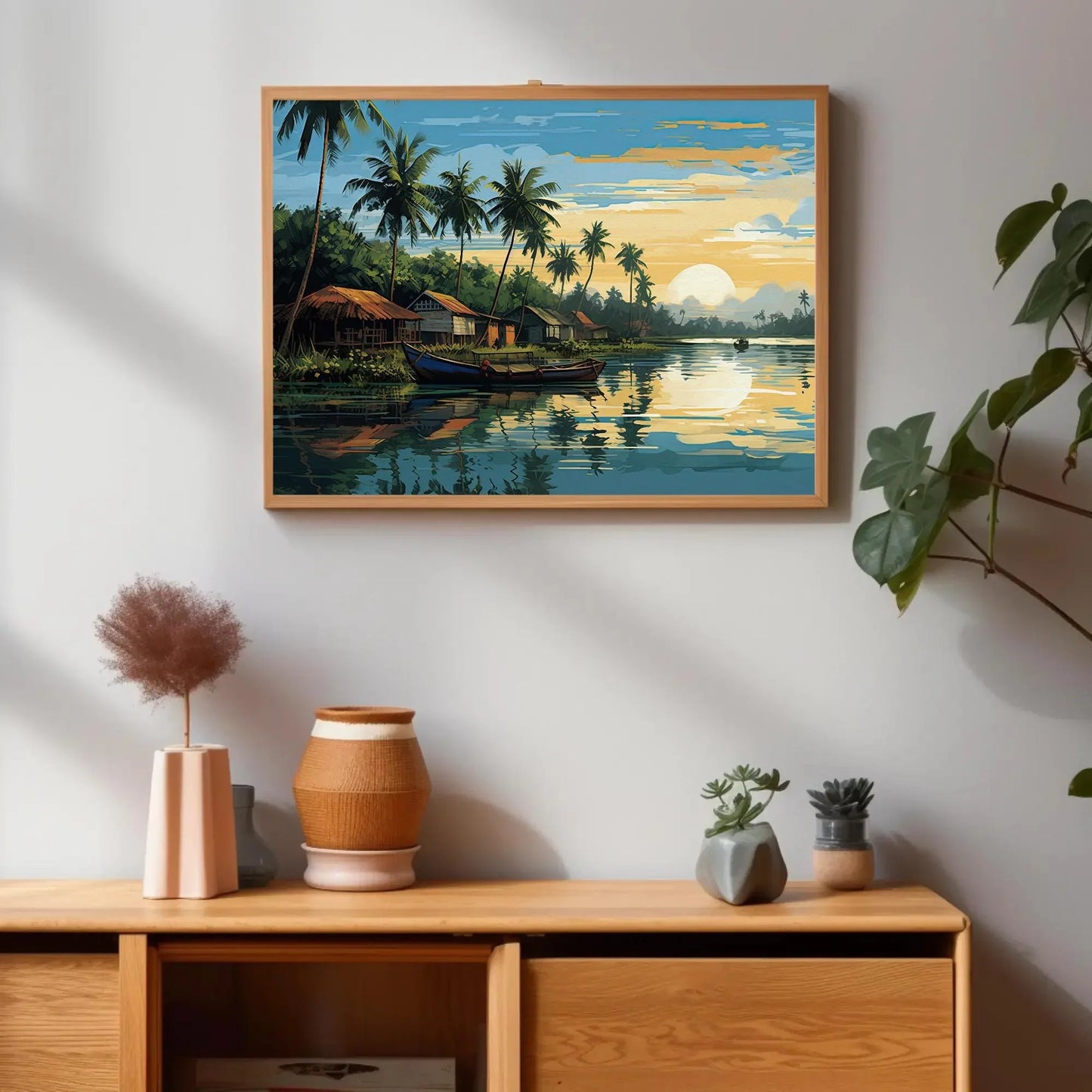 Kerala Landscape Modern Style Painting, Kerala Painting, South Indian Painting, India Artwork, Desi Decor Wall Art – Canvas Print