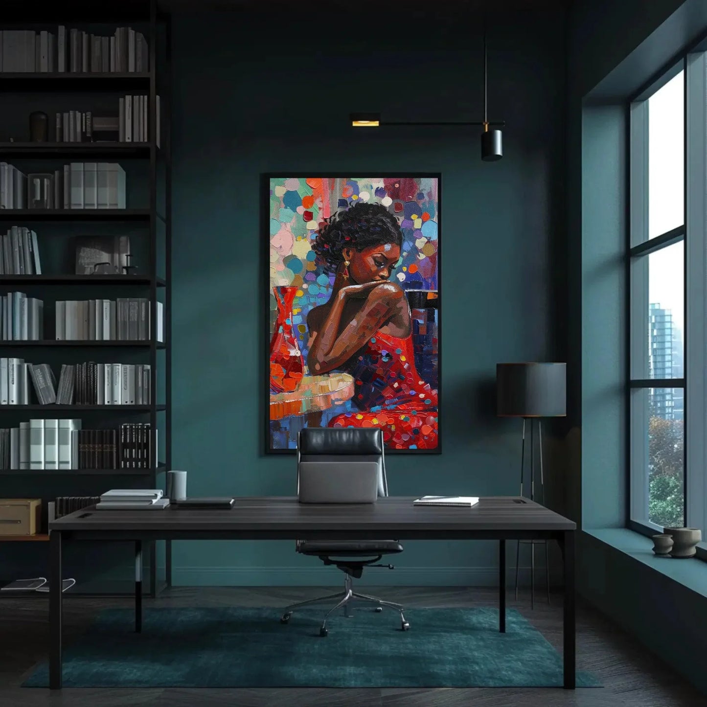 African Girl Abstract Colorful Oil Painting Extra-Large Canvas Print Classy Black Woman in Red Dress African American Art Gift for Her Wall Art – Canvas Print