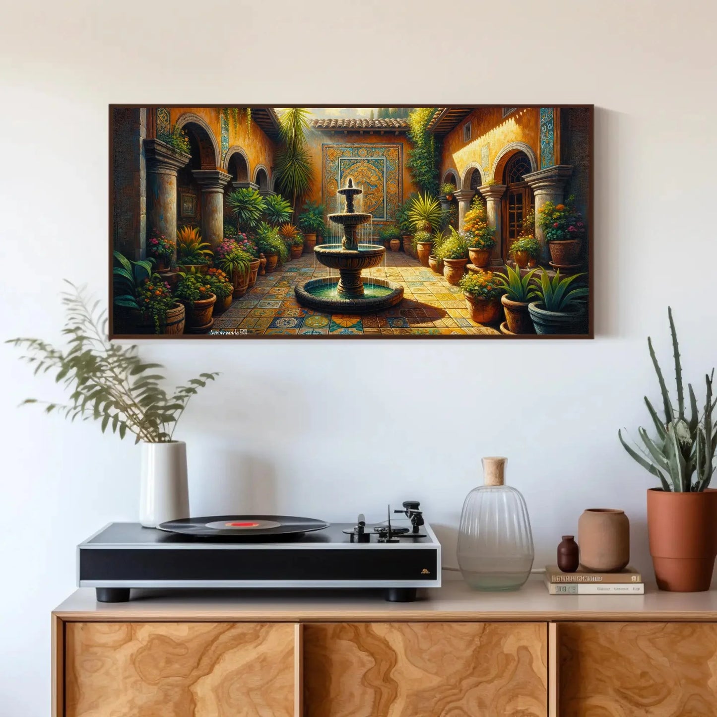 Mexican Courtyard Canvas Print - Traditional Mexican Art for Living Room or Gift - Framed Poster Mexico - Garden Painting Wall Art – Canvas Print