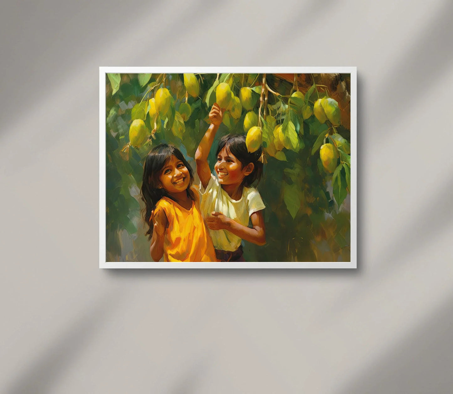 Happy Children under a Mango Tree, Mango Art Print, Indian Artwork, Mexican Decor, Home Decor, Asian Art Print, Childhood Memory Gift Wall Art – Canvas Print