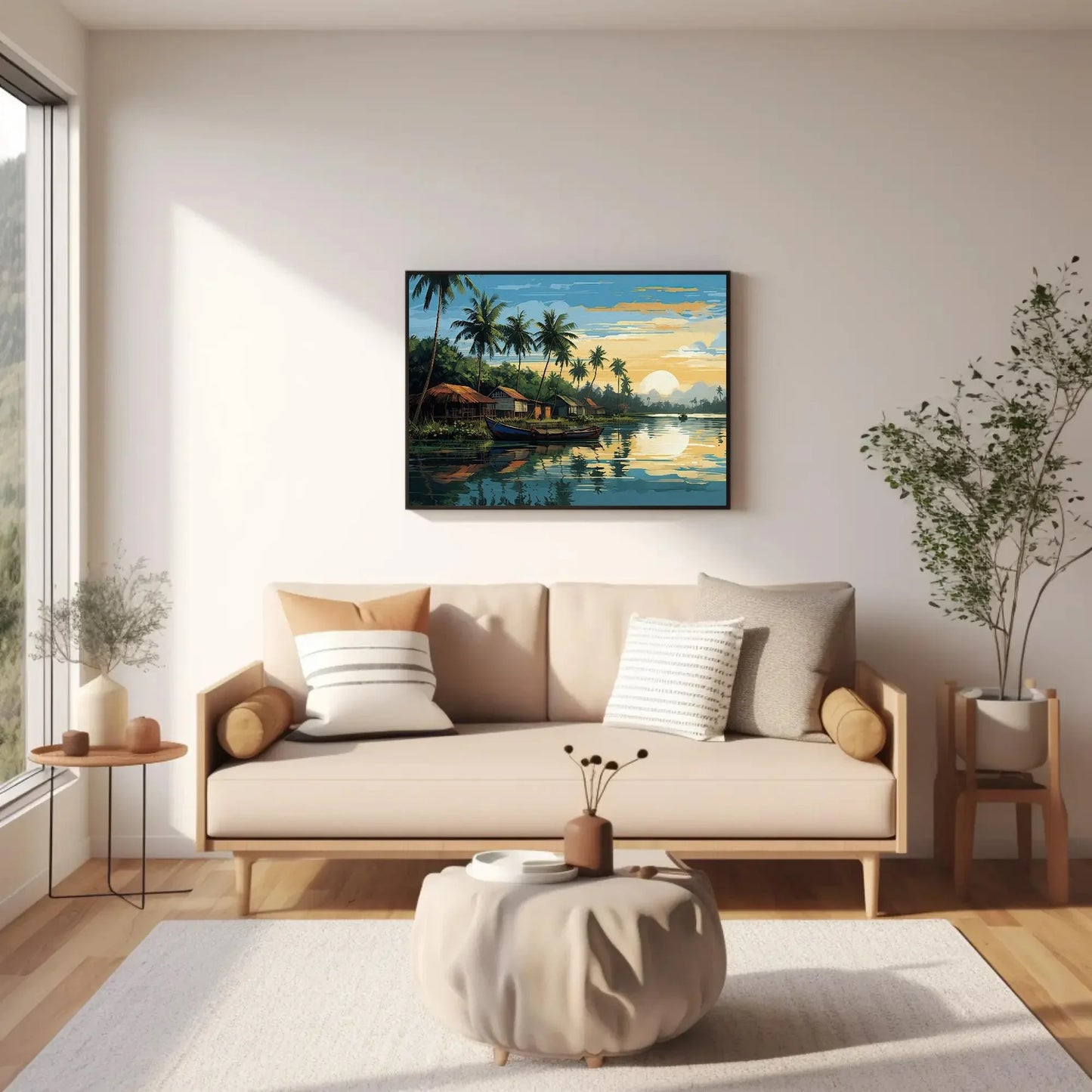 Kerala Landscape Modern Style Painting, Kerala Painting, South Indian Painting, India Artwork, Desi Decor Wall Art – Canvas Print