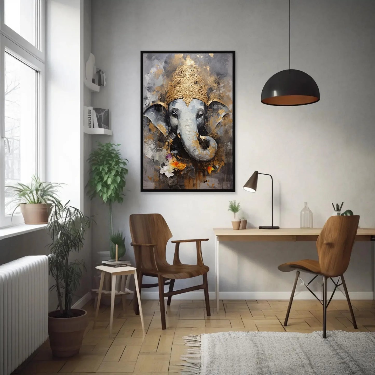 Ganesha Gold Hint Large Canvas Wall Art, Hindu God Wall Art, Ganesh Framed Print, Stretched Canvas, Ready To Hang, Indian God Decor Wall Art – Canvas Print