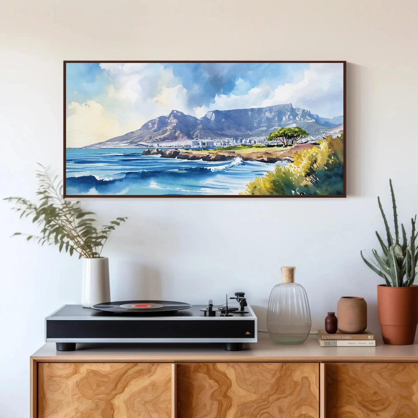 Cape Town Watercolor Print, Table Mountain Large Canvas Print, South African Wall Decor, South Africa Art, Framed Poster Ready To Hang Wall Art – Canvas Print