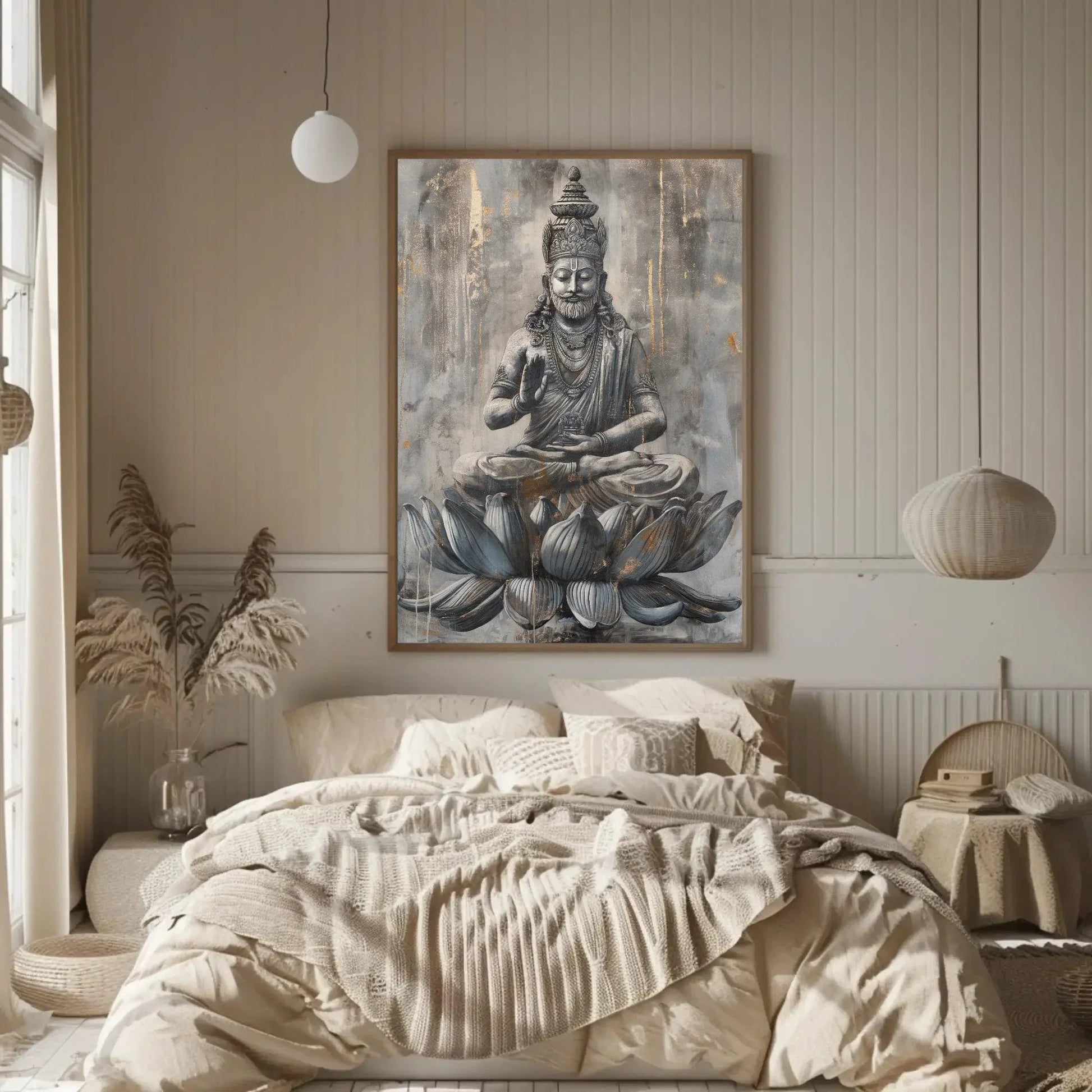 Brahma The Creator Painting on Large Canvas or Poster, Hindu Wall Art, Indian Painting, Indian God of Creation, Indian Home Decor, Spiritual Wall Art – Canvas Print