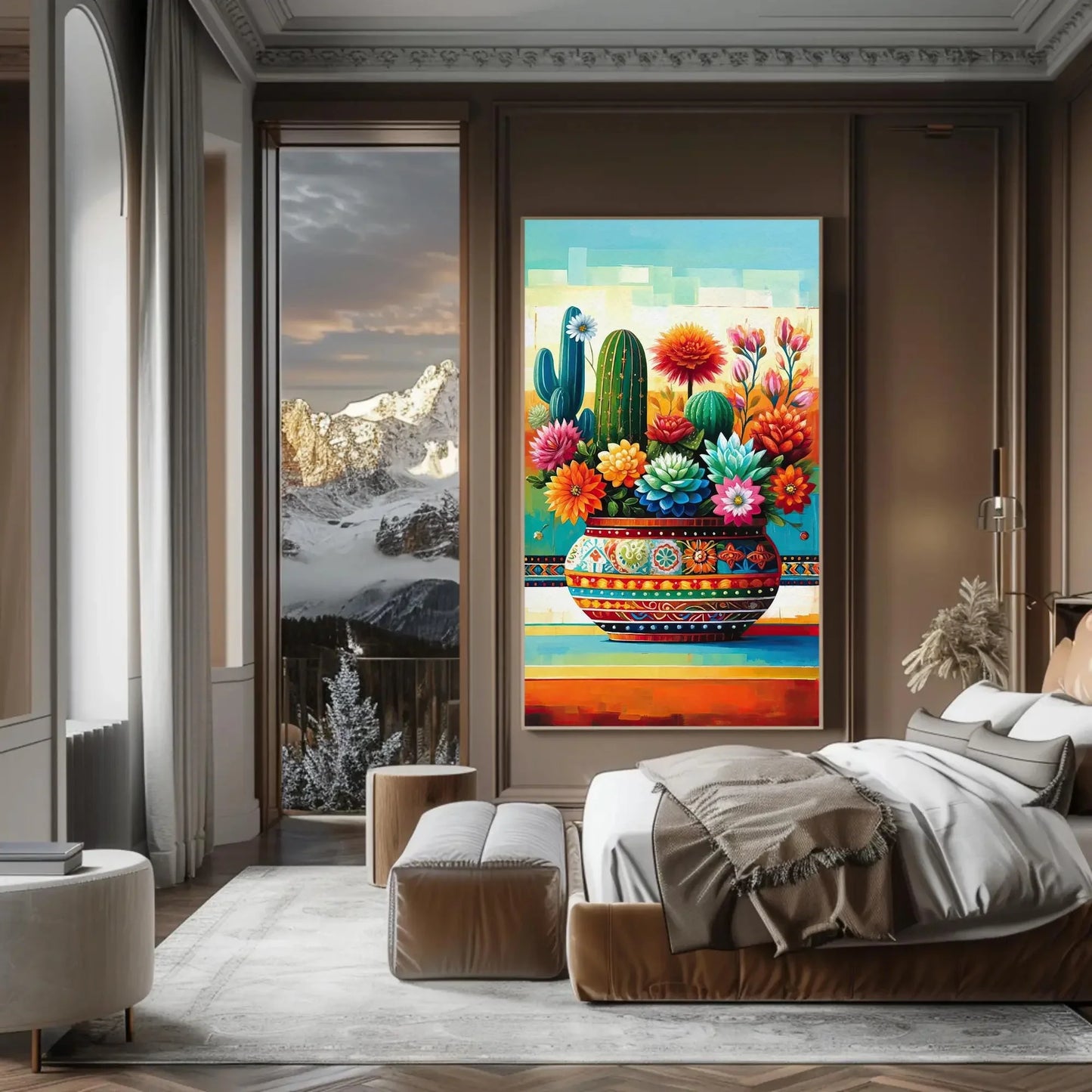 Cacti Fiesta Mexican Floral Wall Decor, Mexican Oil Painting, Mexico Cultural Wall Art, Mexican Painting, Mexican Framed Canvas Gift for Her Wall Art – Canvas Print