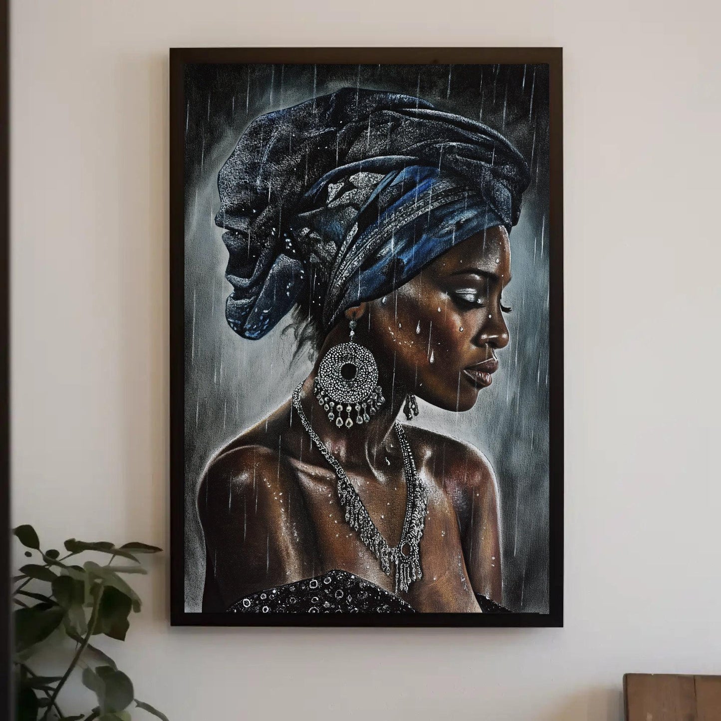 Exotic African Beauty in Rain Canvas Painting, Framed Print, Bohemian and African Decor, Ready to Hang, Living Room or Bedroom Decor Wall Art – Canvas Print