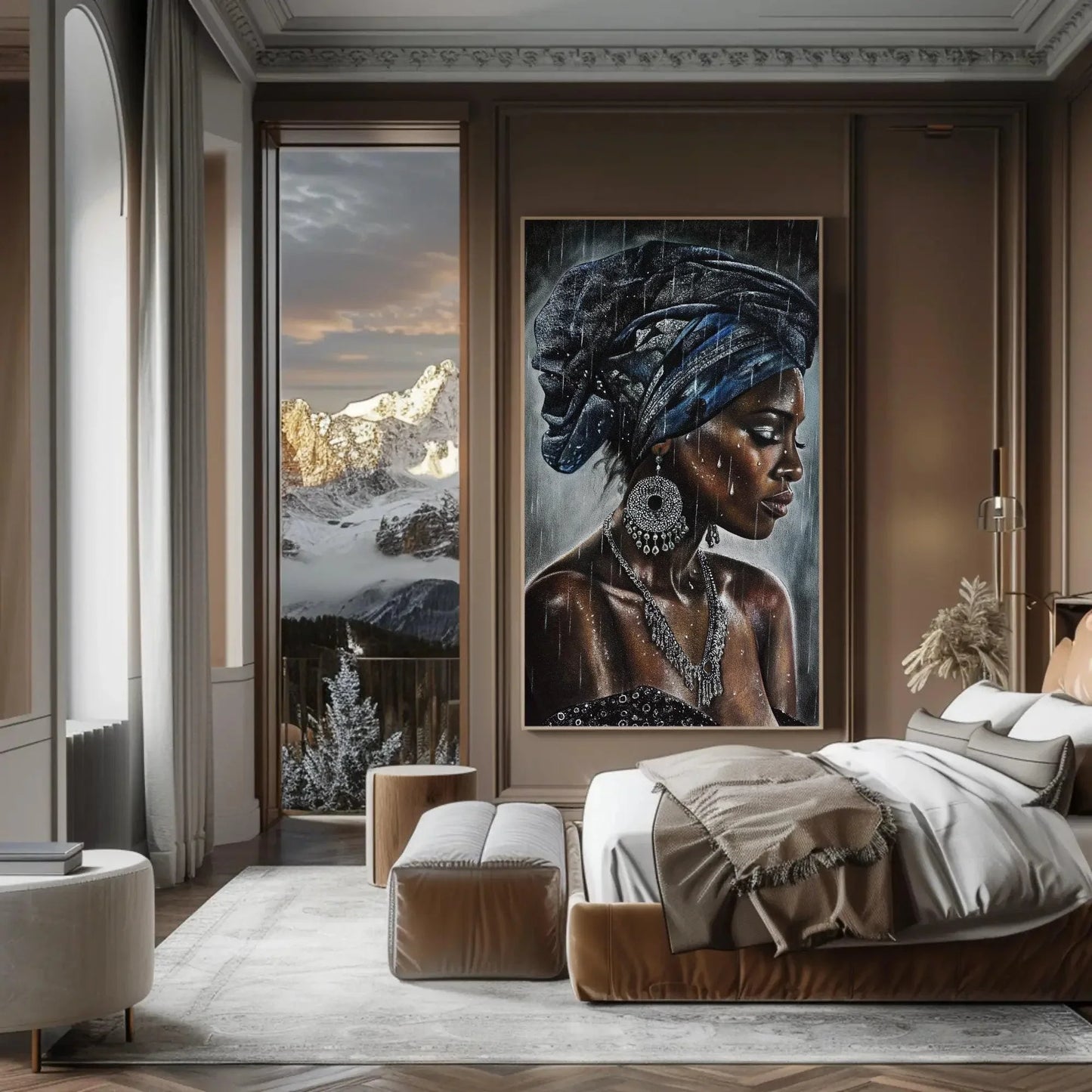 Exotic African Beauty in Rain Canvas Painting, Framed Print, Bohemian and African Decor, Ready to Hang, Living Room or Bedroom Decor Wall Art – Canvas Print